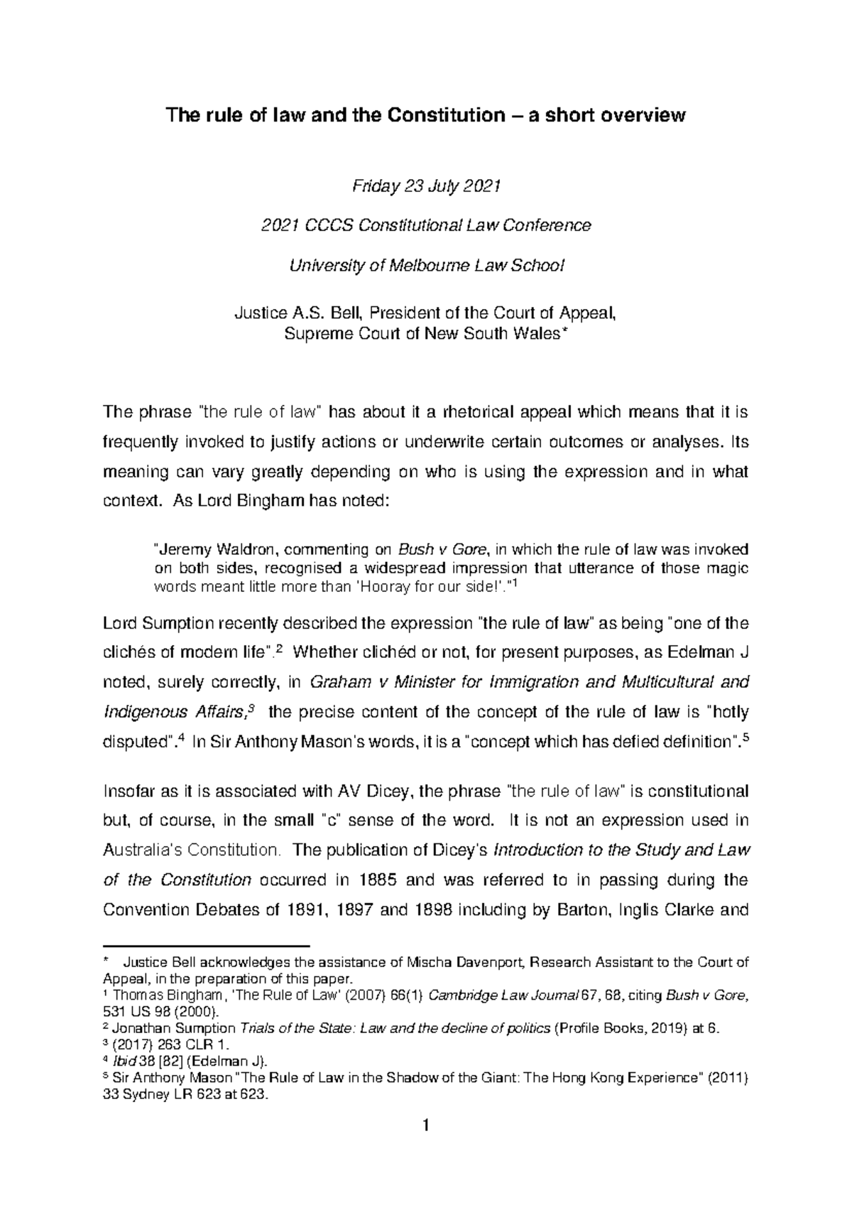 Bell 20210723 - An overview of the topics of the rule of law and the ...