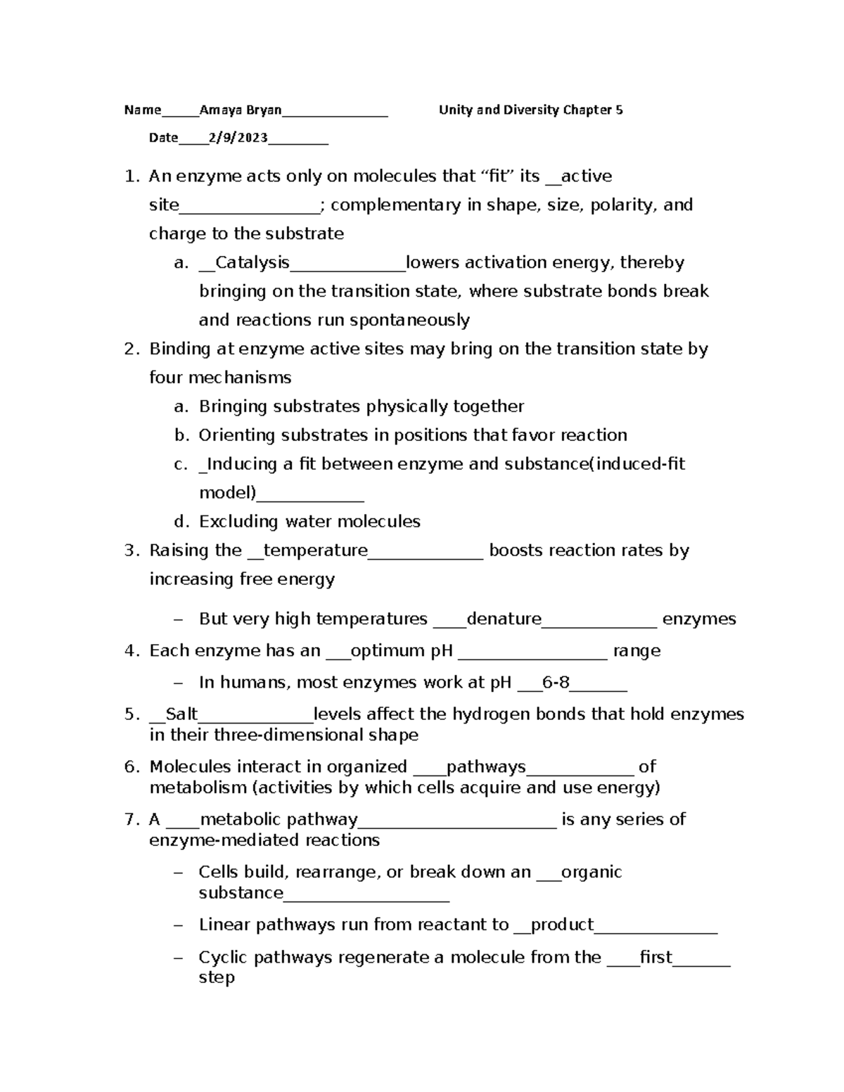 Chapter 5 Notes - Name_____Amaya Bryan______________ Unity and ...