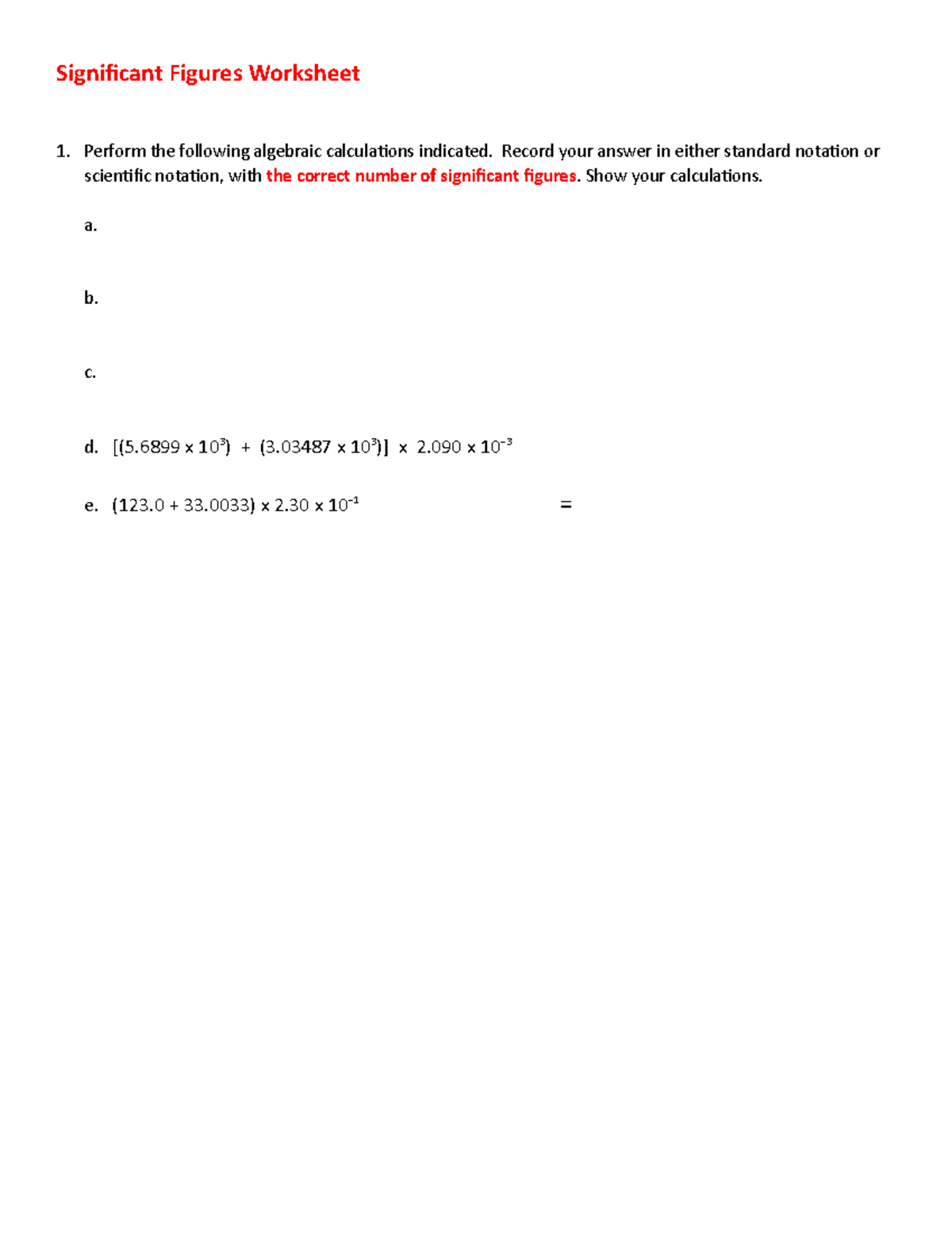 Significant figures Worksheet-Rev-2 - Significant Figures Worksheet