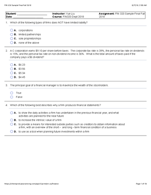 Mock exam 2 answers - FIN 320 - Studocu