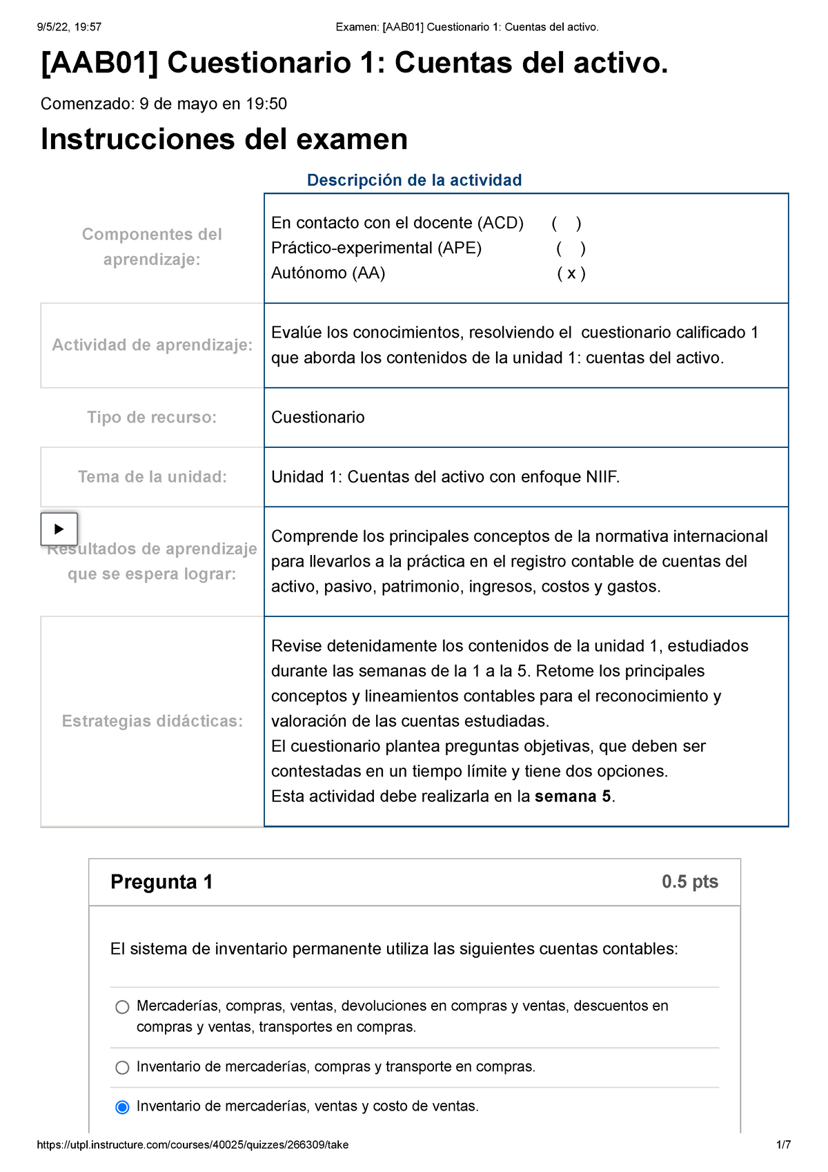 Cuestionario 1 B1 Contabilidad - [AAB01] Cuestionario 1: Cuentas Del ...