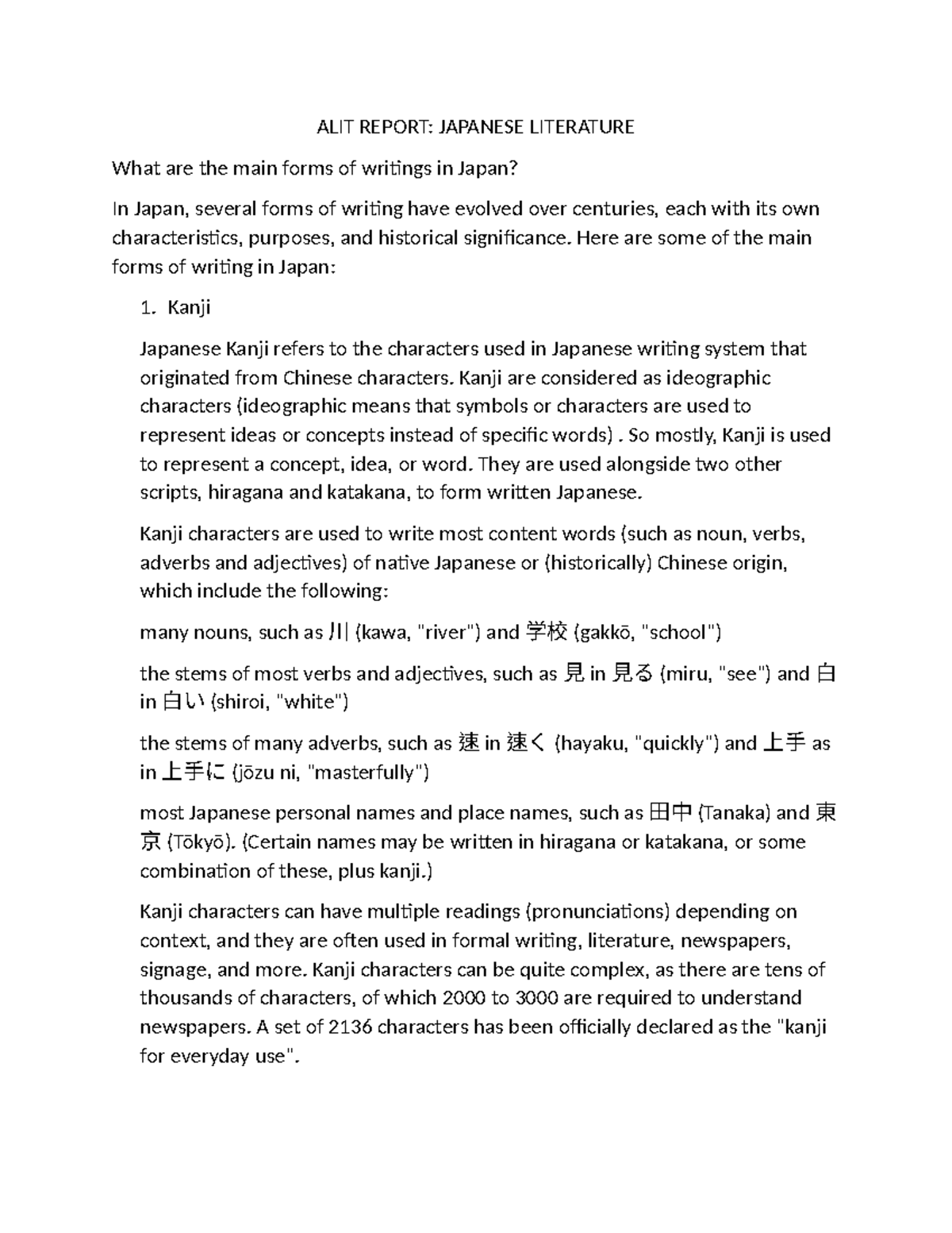 ALIT Report Japanese Writing - ALIT REPORT: JAPANESE LITERATURE What ...