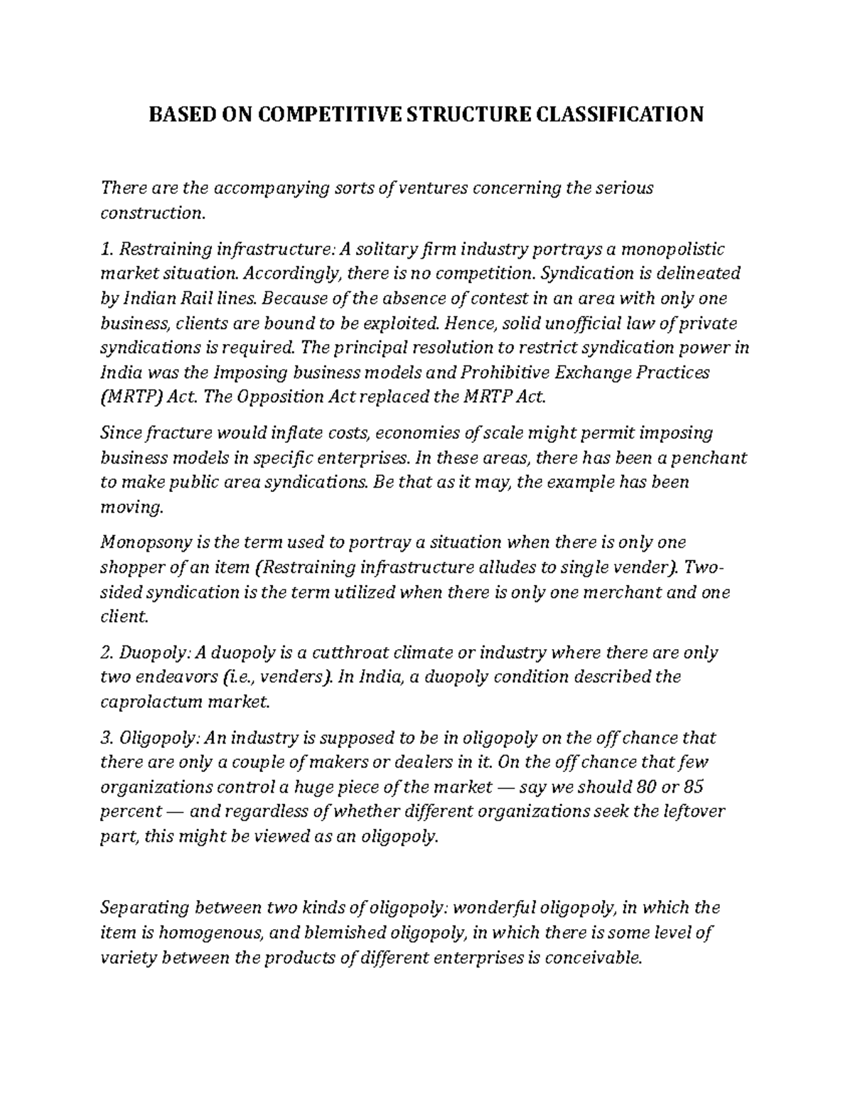 Based ON Competitive Structure Classification - BASED ON COMPETITIVE ...
