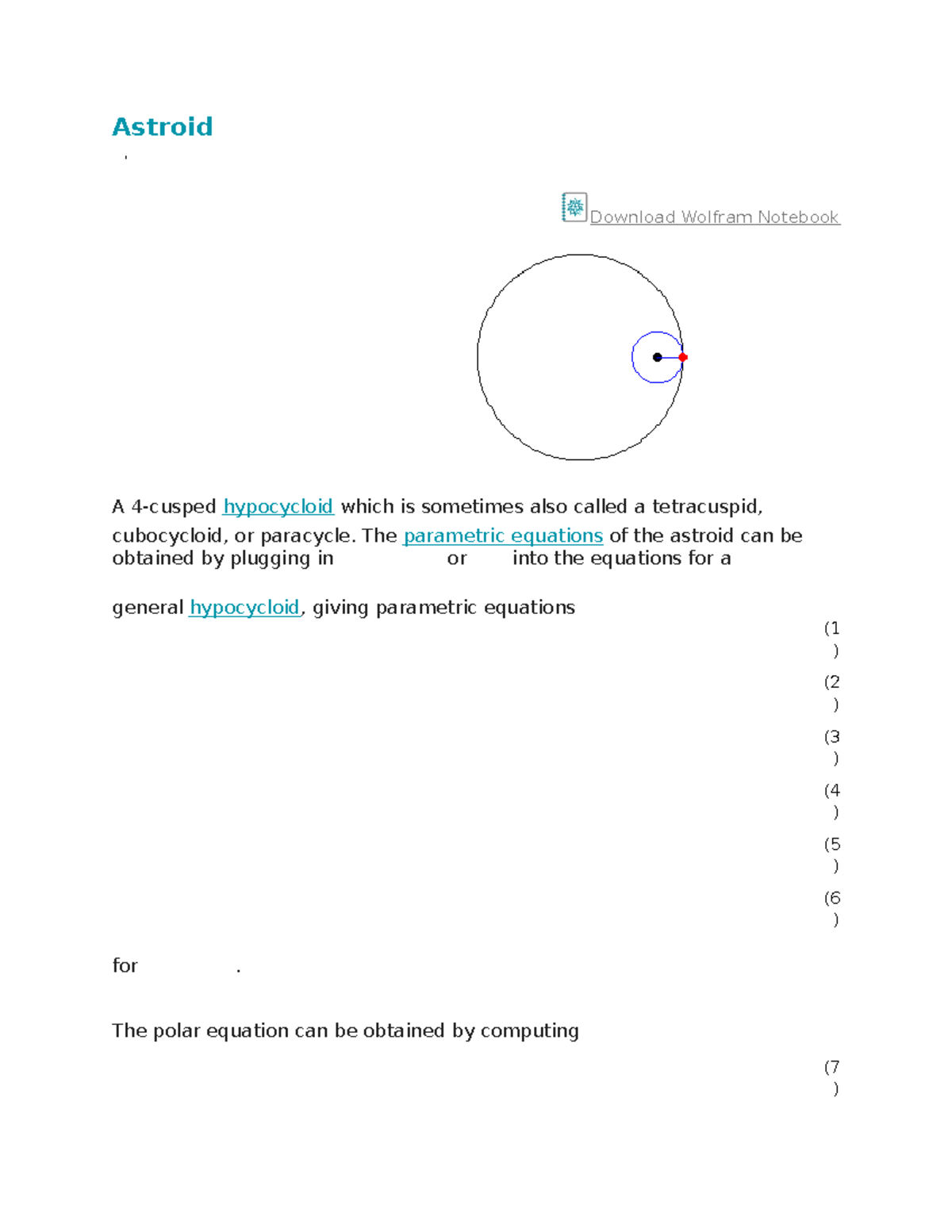 Astroid - Notes - Astroid Download Wolfram Notebook A 4-cusped ...
