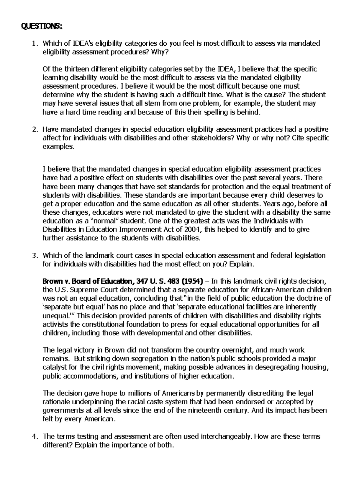 Discussion 3 - IDEA's eligibility categories, eligibility assessment ...