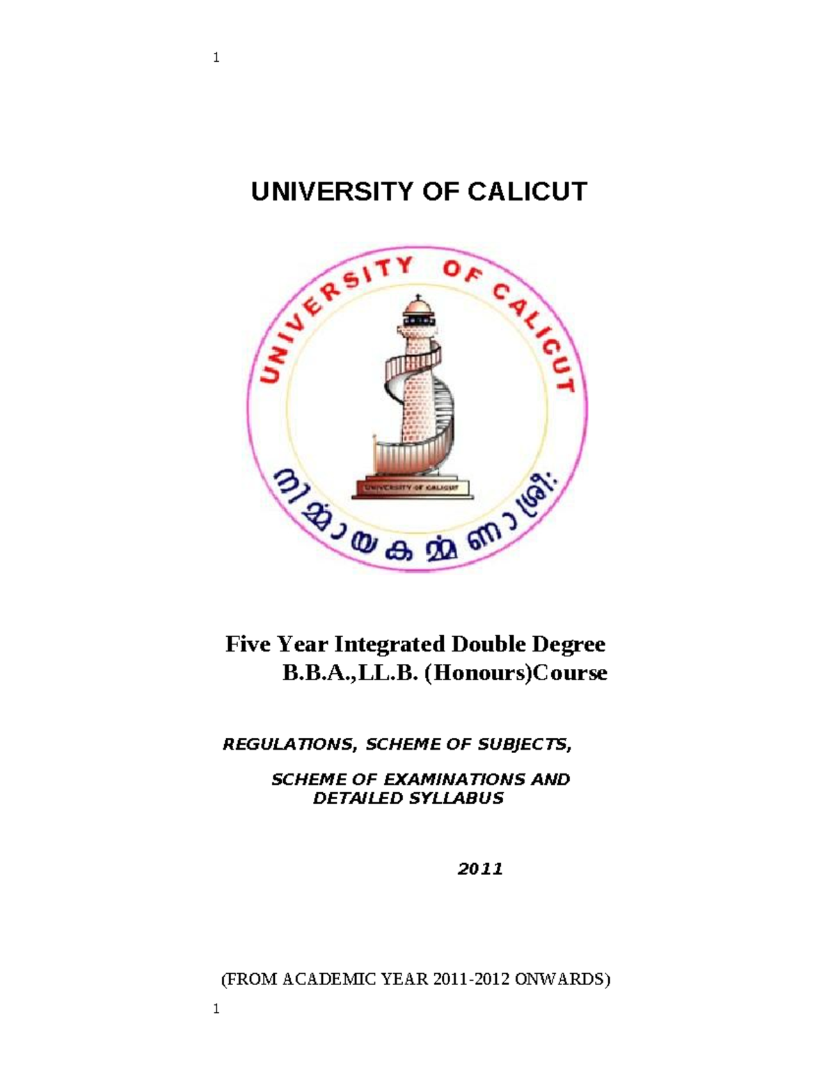 Bballb - BBA LLB Syllabus - UNIVERSITY OF CALICUT Five Year Integrated ...