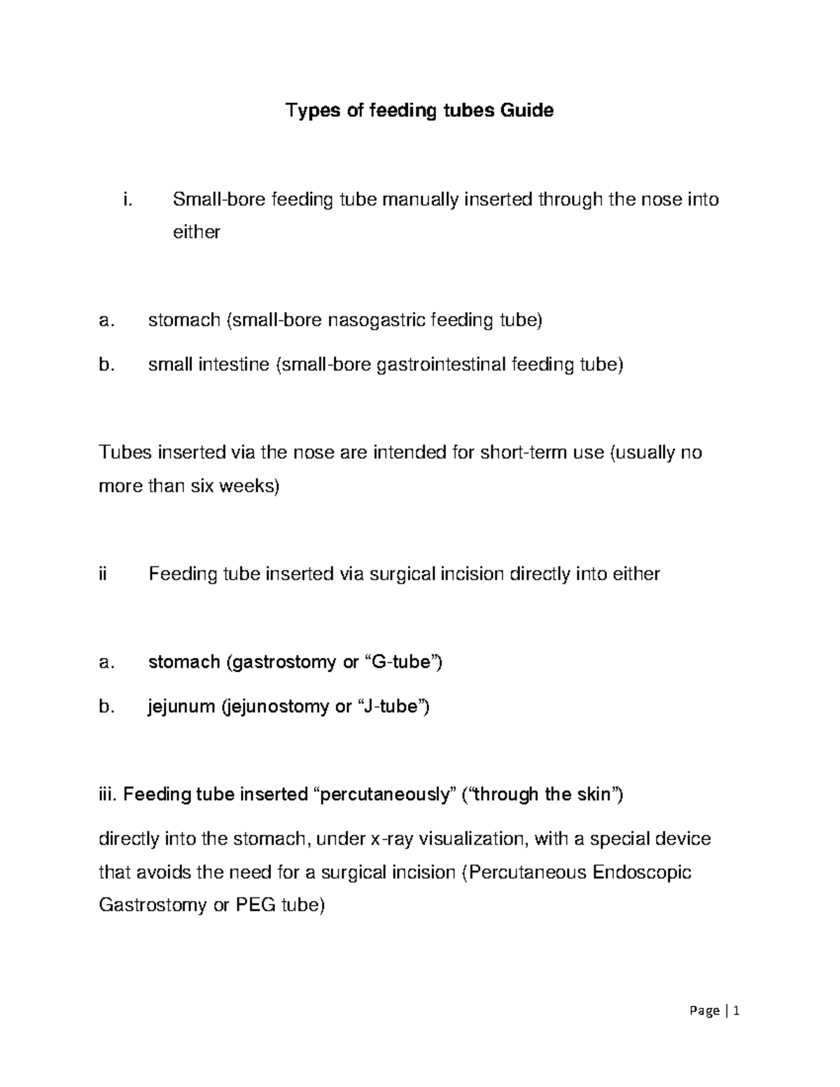 Types of feeding tubes Guide Smallbore feeding tube manually