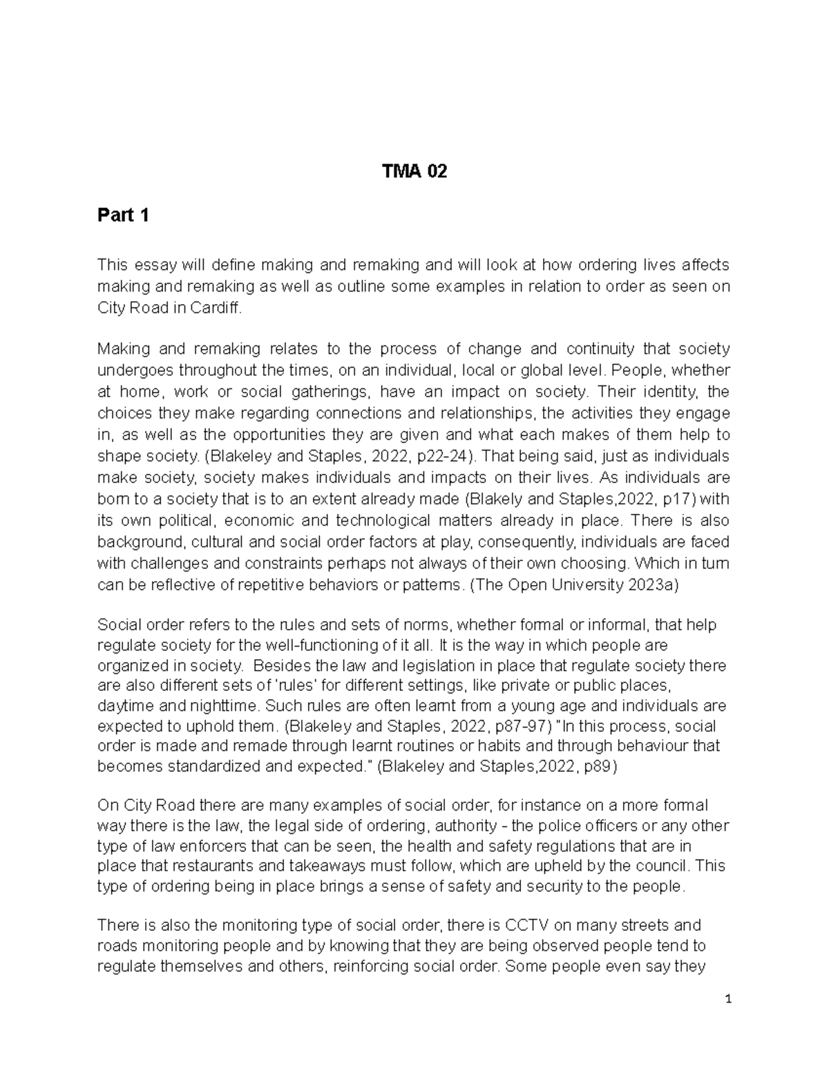 TMA 02 Outline examples of making and remaking in relation to ordering ...