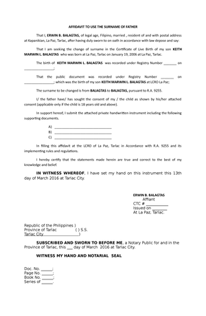 Affidavit of non tenancy - AFFIDAVIT OF NON TENANCY I, ROGELIO B ...