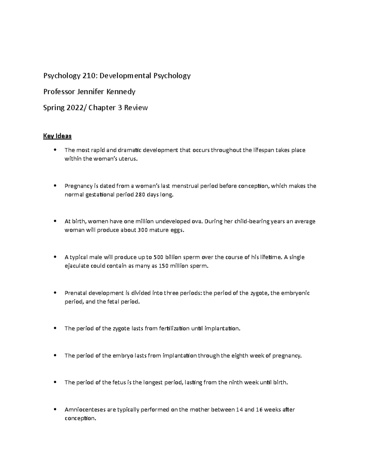 Psychology 210-chapter 3 Quiz-review - Psychology 210: Developmental ...