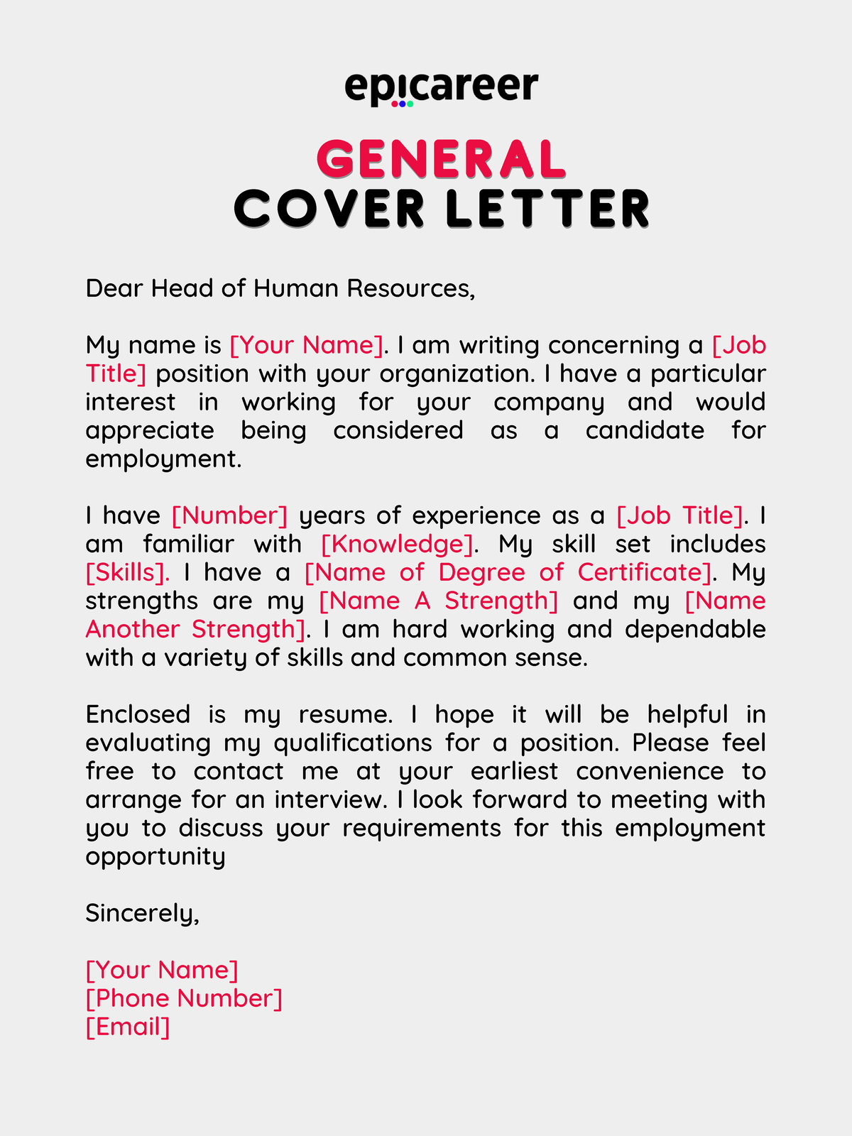 Cover Letter Template-1 - general cover letter Dear Head of Human ...