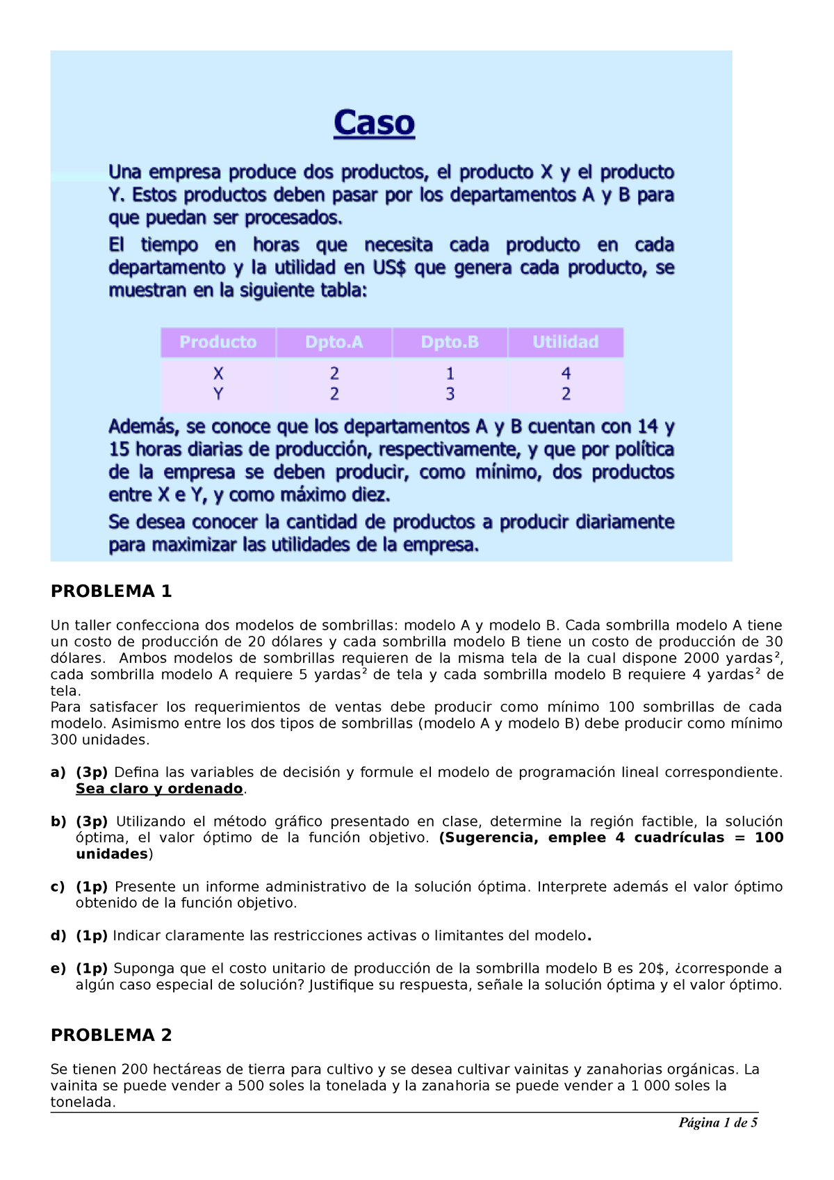 M. Gráfico BB - PROBLEMA 1 Un Taller Confecciona Dos Modelos De ...