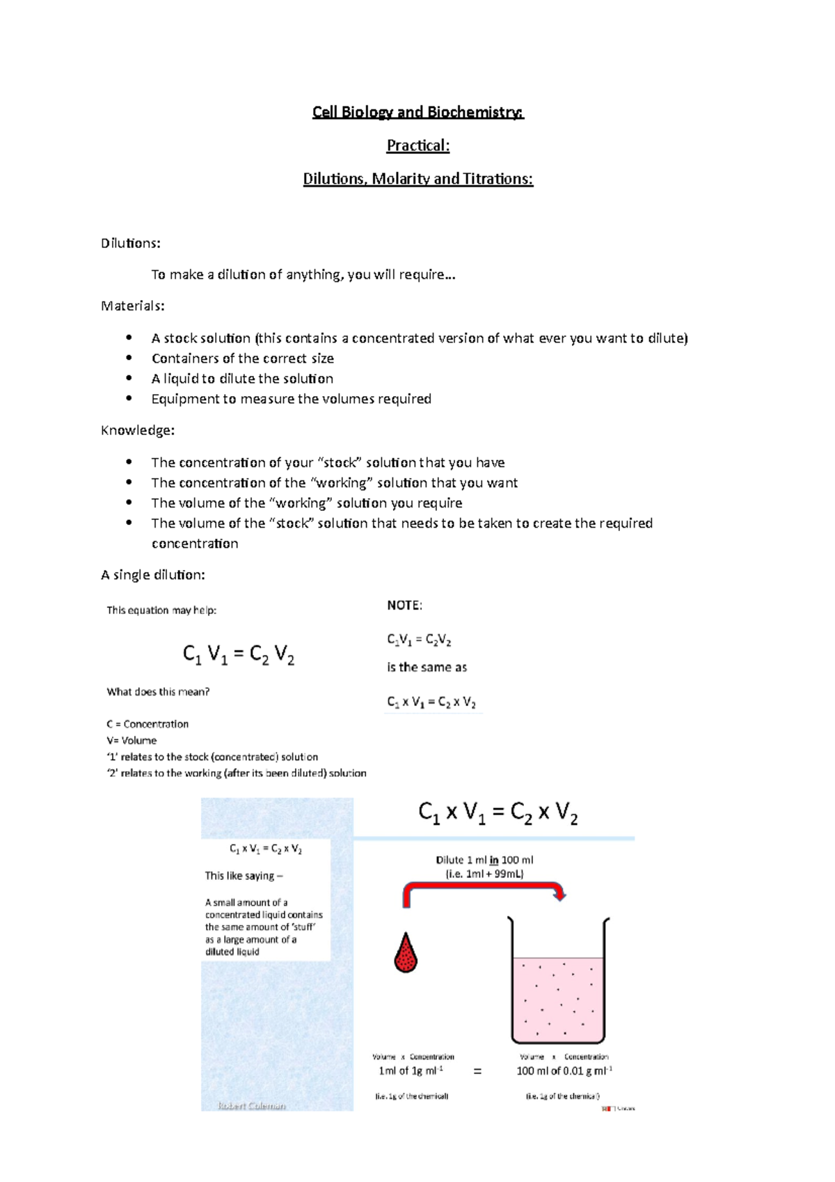 Dilutions, Molarity And Titrations - Cell Biology And Biochemistry ...