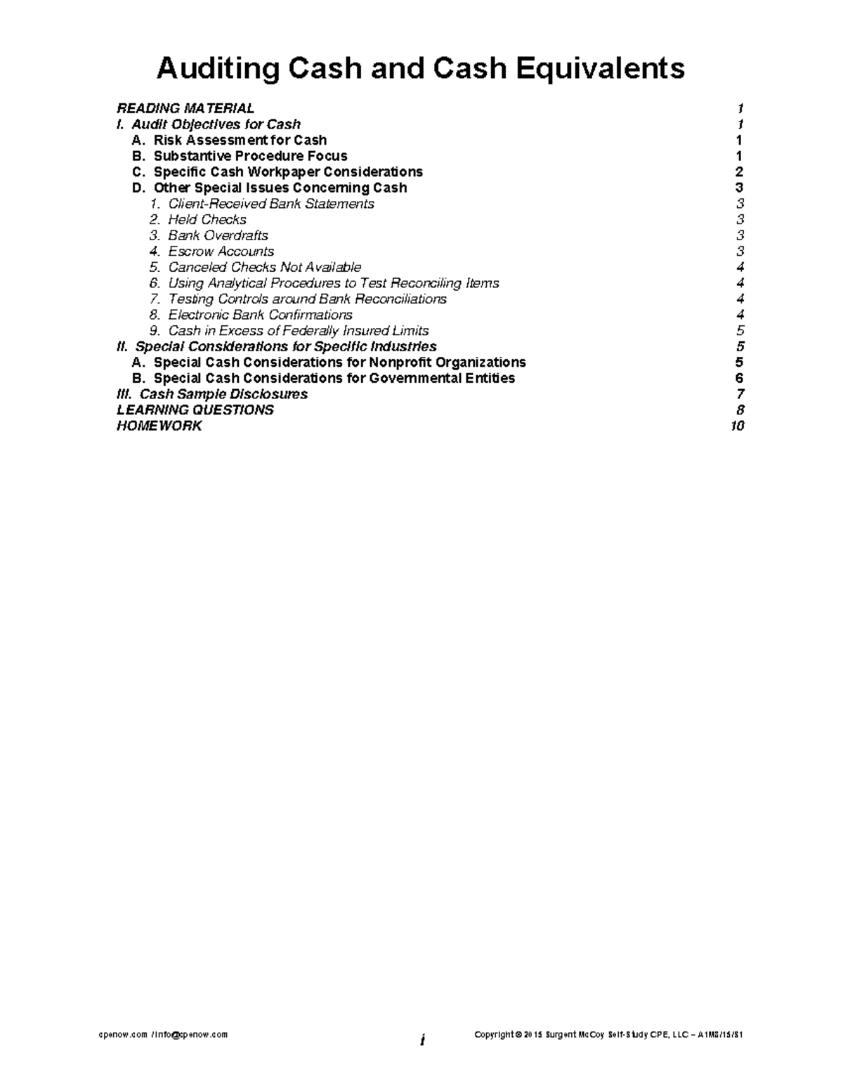 Cash and Cash Equivalent review materials Auditing Cash and Cash