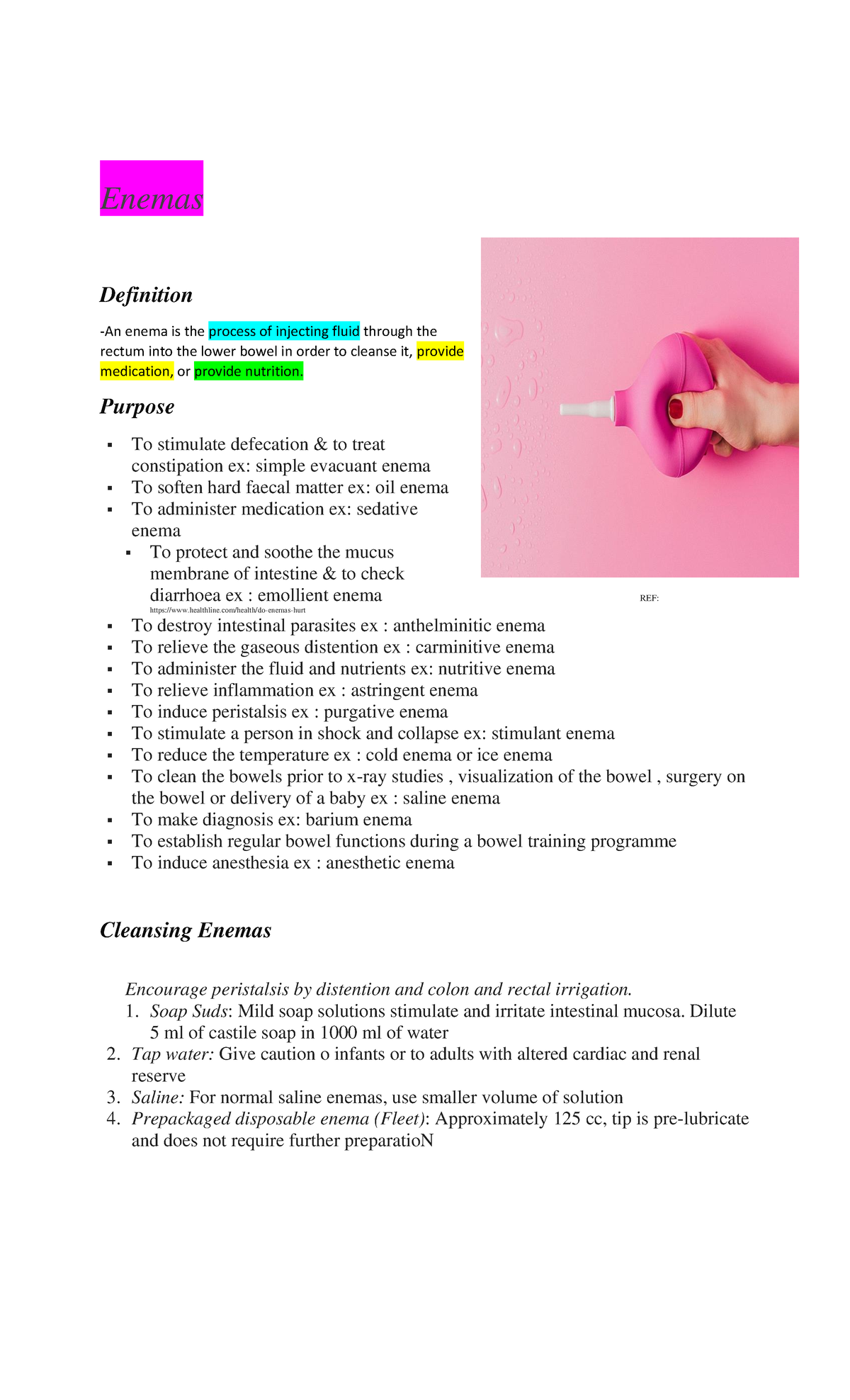 Enemas Enemas Definition An enema is the process of injecting fluid