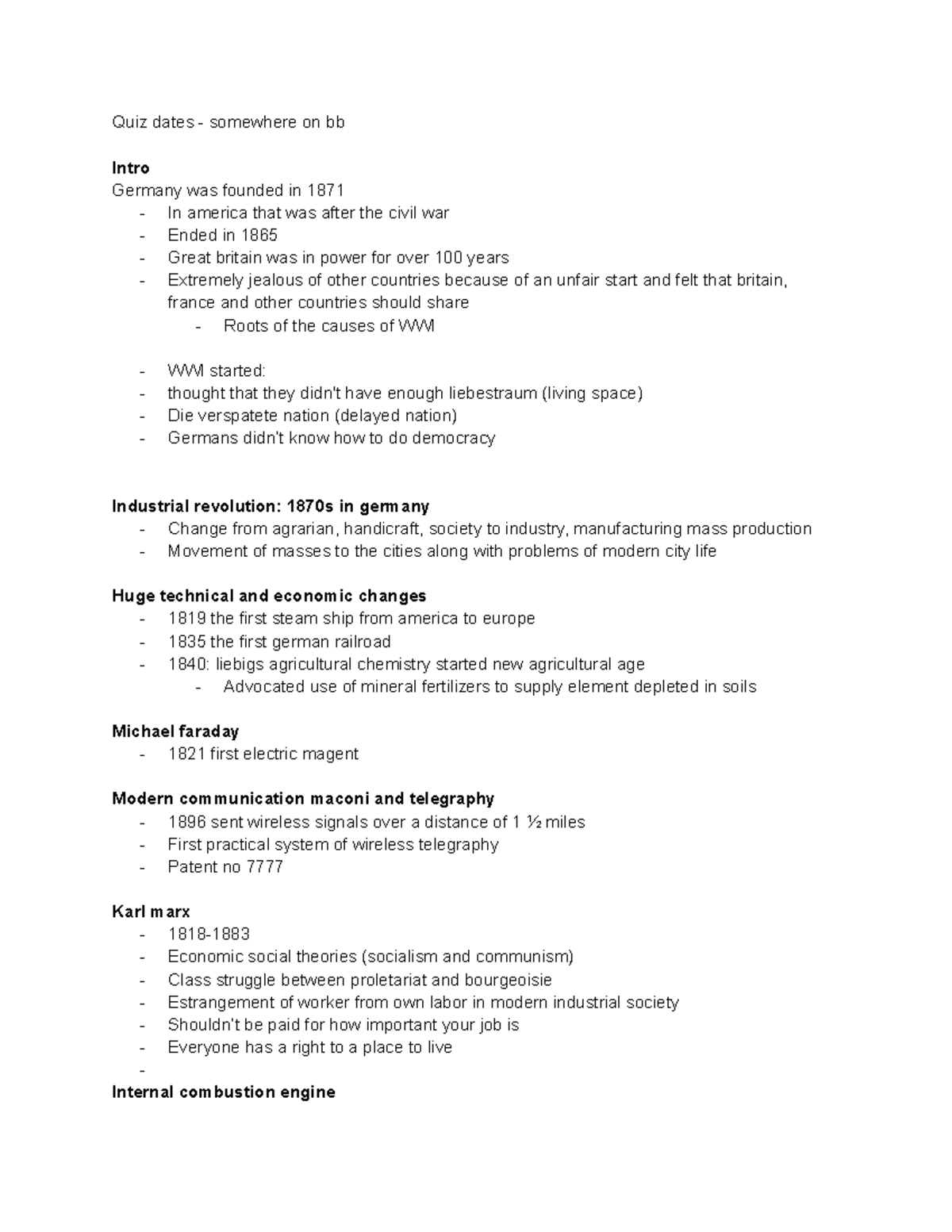 Founding of germany - notes - Quiz dates - somewhere on bb Intro ...