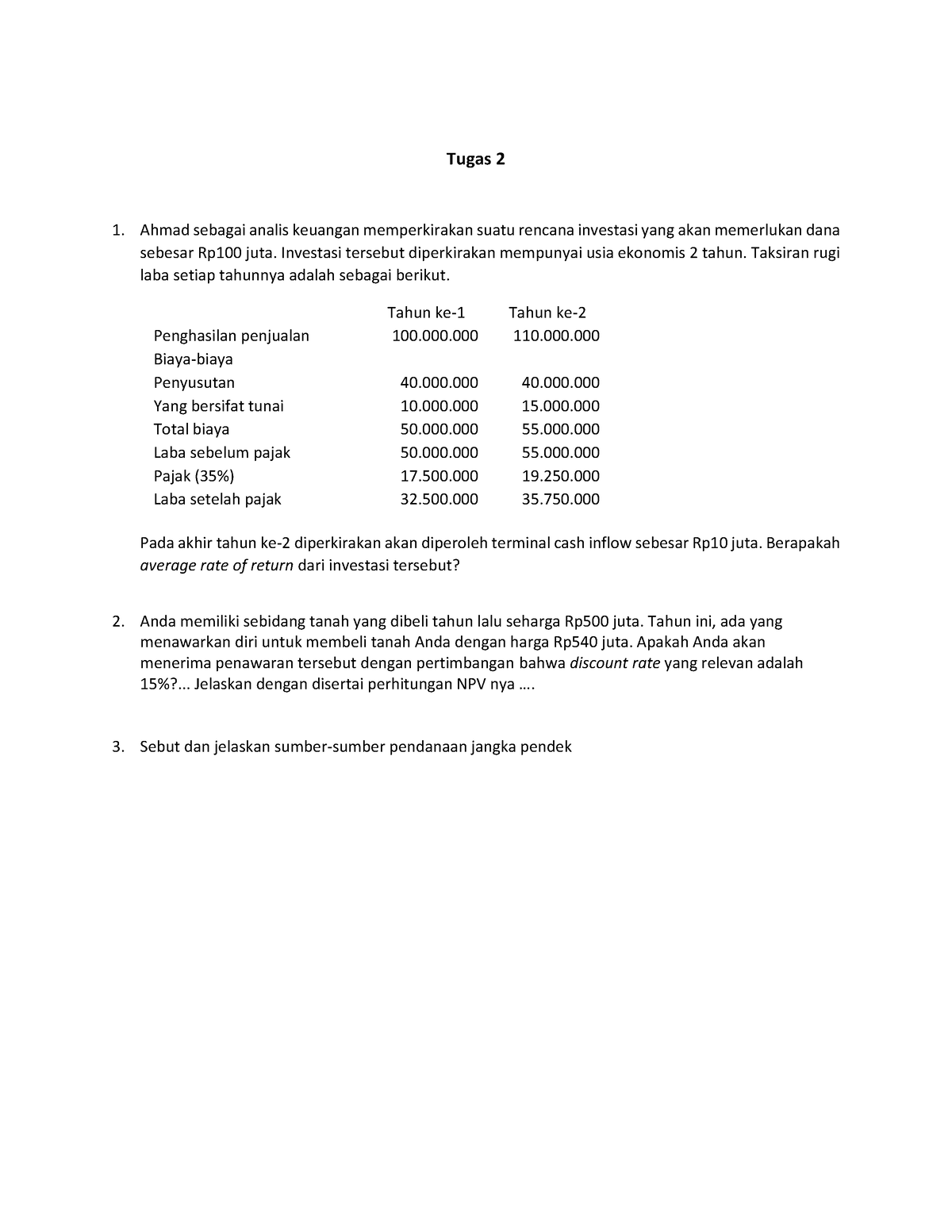 Tugas 2 Manajemen Keuangan - Tugas 2 Ahmad Sebagai Analis Keuangan ...