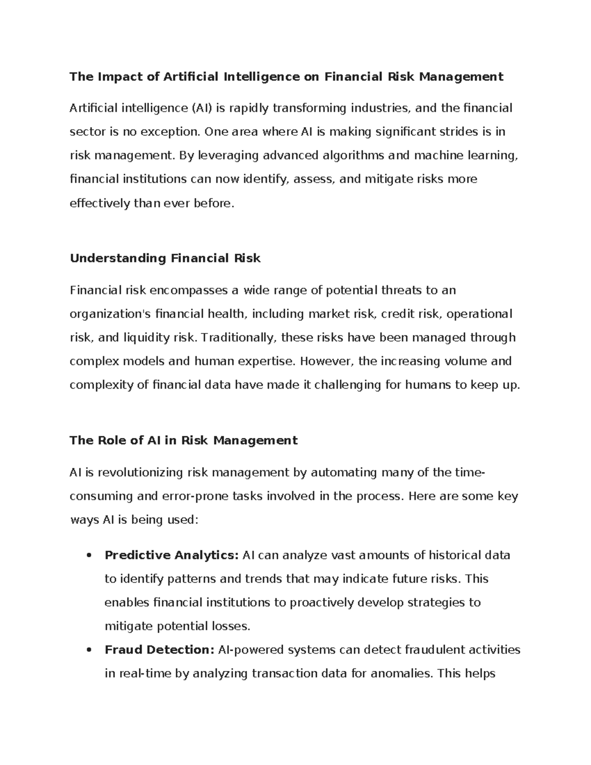The Impact of Artificial Intelligence on Financial Risk Management ...
