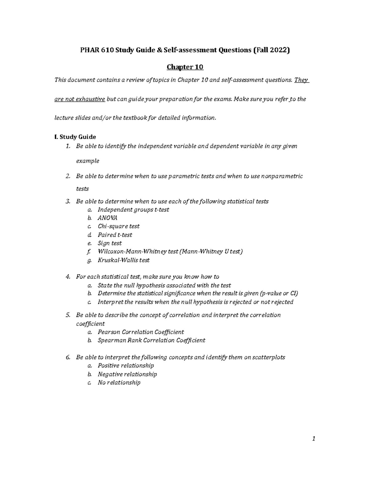 Study Guide Ch102022 - PHAR 610 Study Guide & Self-assessment Questions ...