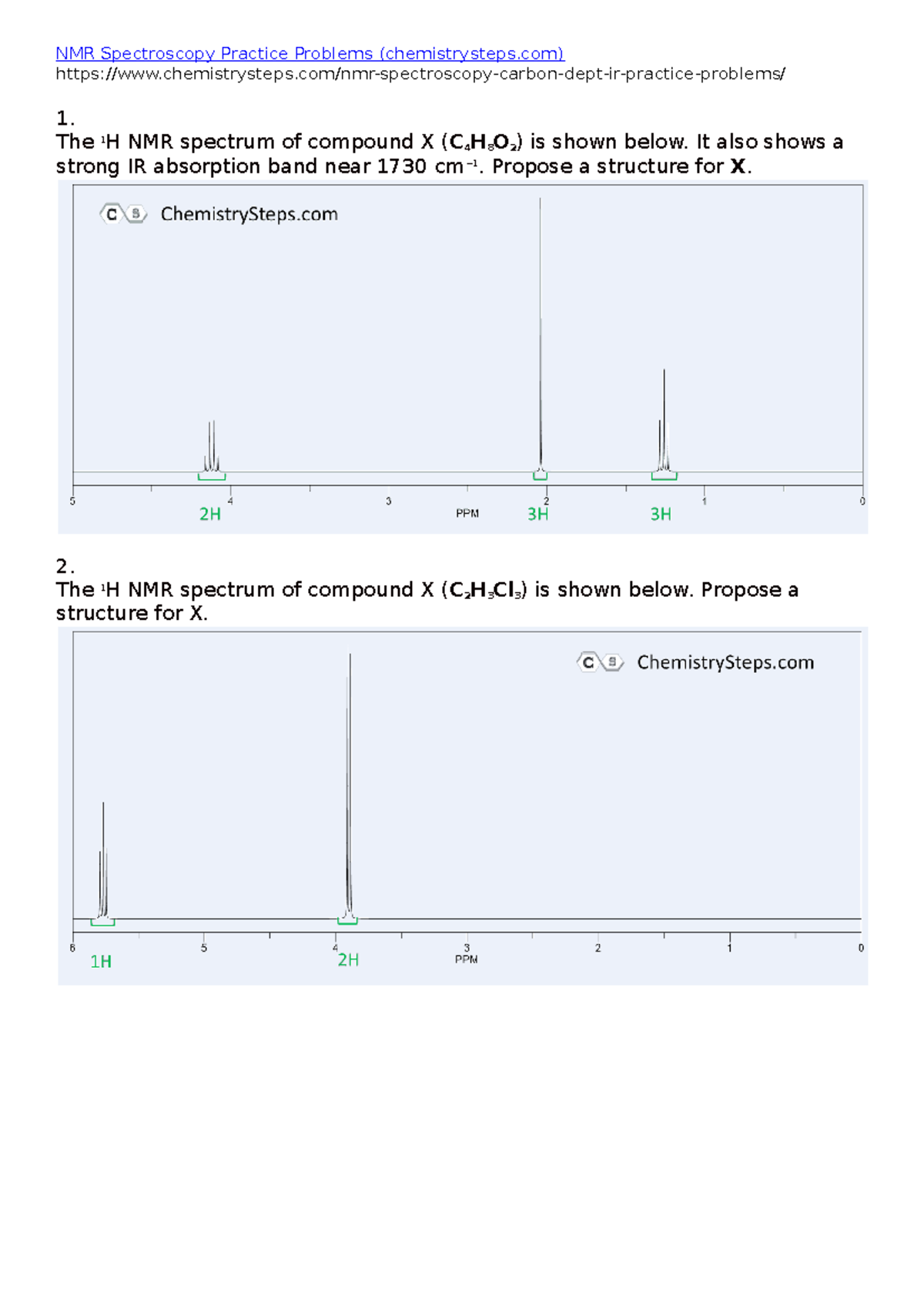 01 NMR Practice Qs cx zxcxzc NMR Spectroscopy Practice Problems