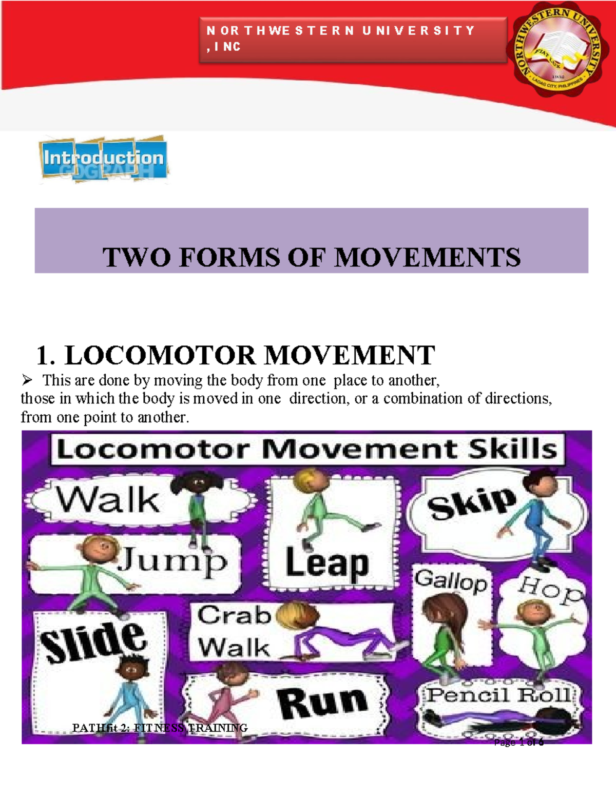 M- Module 1- Formsofmovements - , I Nc Pathfit 2: Fitness Training Two 