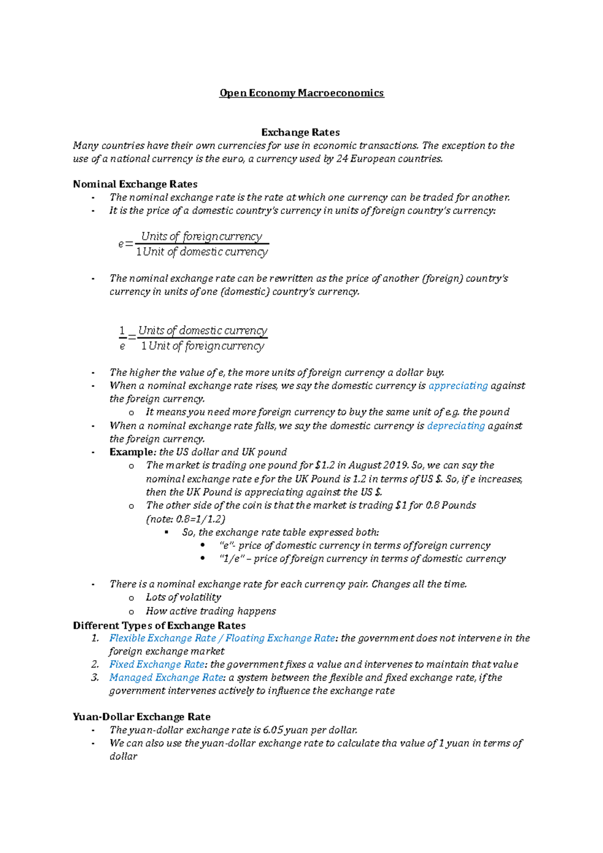 Ec100 open economic macroeconomics notes - Open Economy Macroeconomics ...