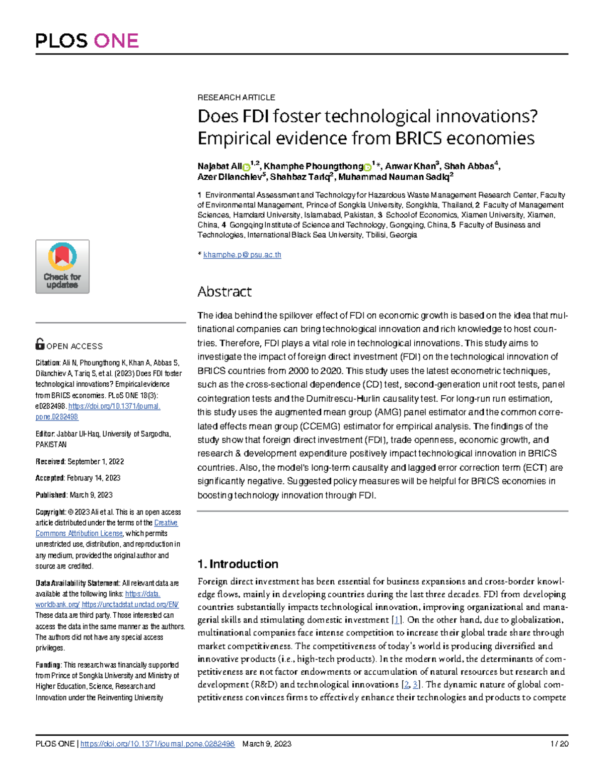 Does FDI foster technological innovation - RESEARCH ARTICLE Does FDI ...