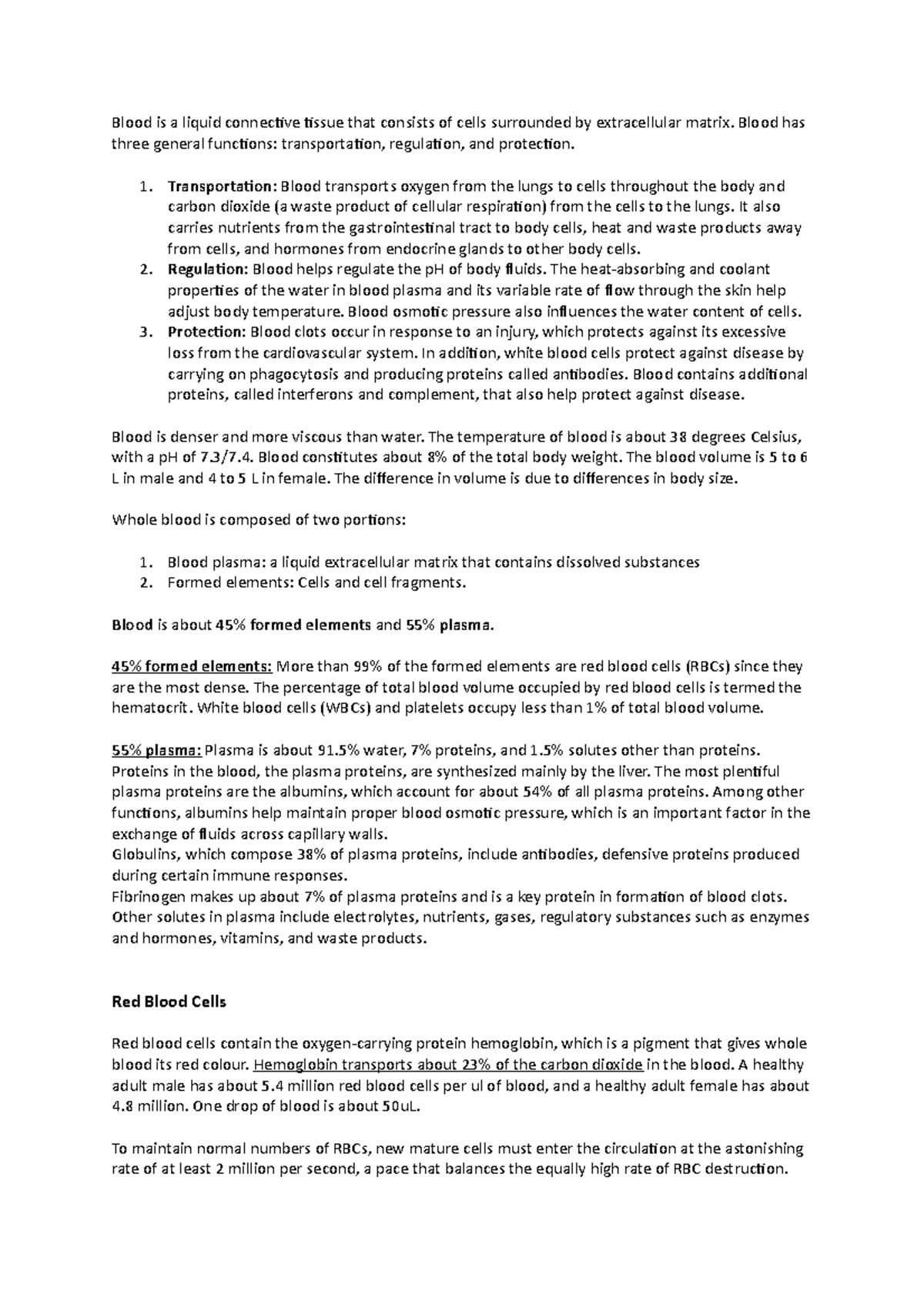 Blood and lymph - Exam Study notes. - Blood is a liquid connective ...