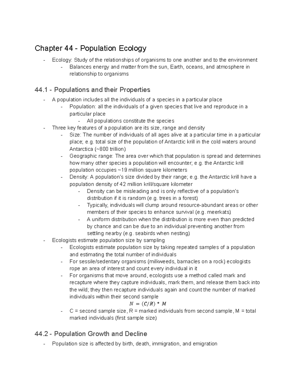 Midterm 2 Content - Chapter 44 - Population Ecology - Ecology: Study of ...