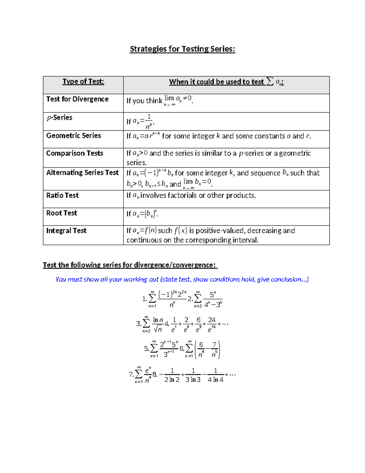 Strategies for testing series strategies for testing series type of