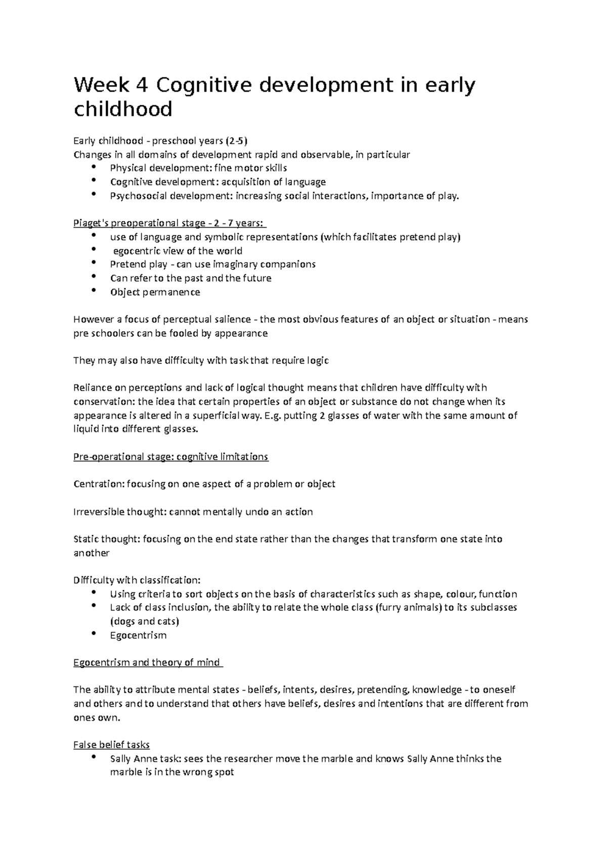 Week 4 Cognitive development in early childhood - Piaget's ...