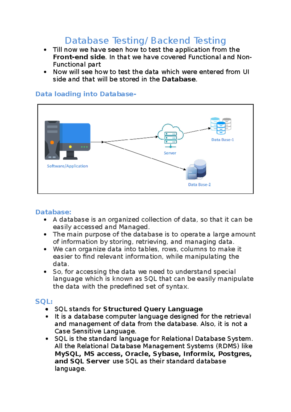 testing software - Database Testing/ Backend Testing Till now we have ...