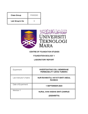 Cell staining lab report - LABORATORY REPORT FOUNDATION BIOLOGY I ...