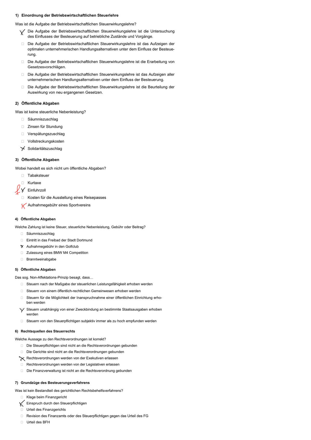 Steuern Multiple Choice Steuern I X X F X X Y X X K X X X X X X 2613