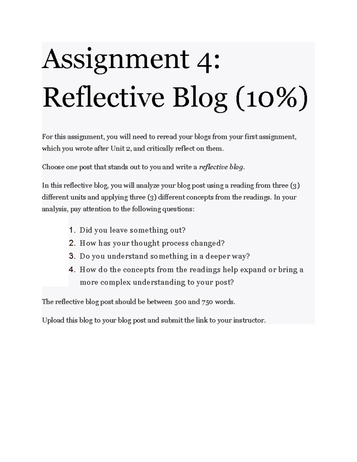 example of reflective assignment