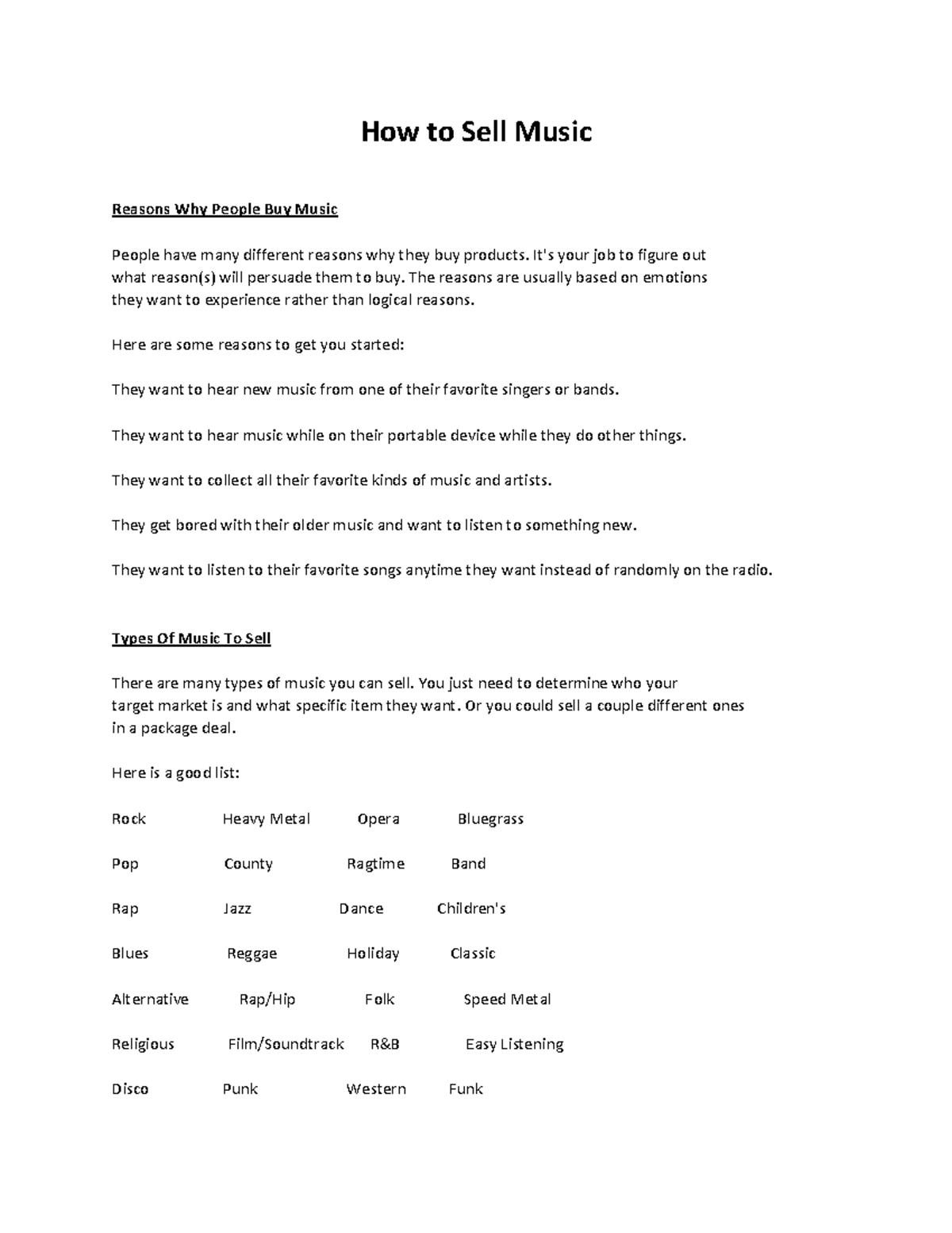How to Sell Music How to Sell Music Reasons Why People Buy Music