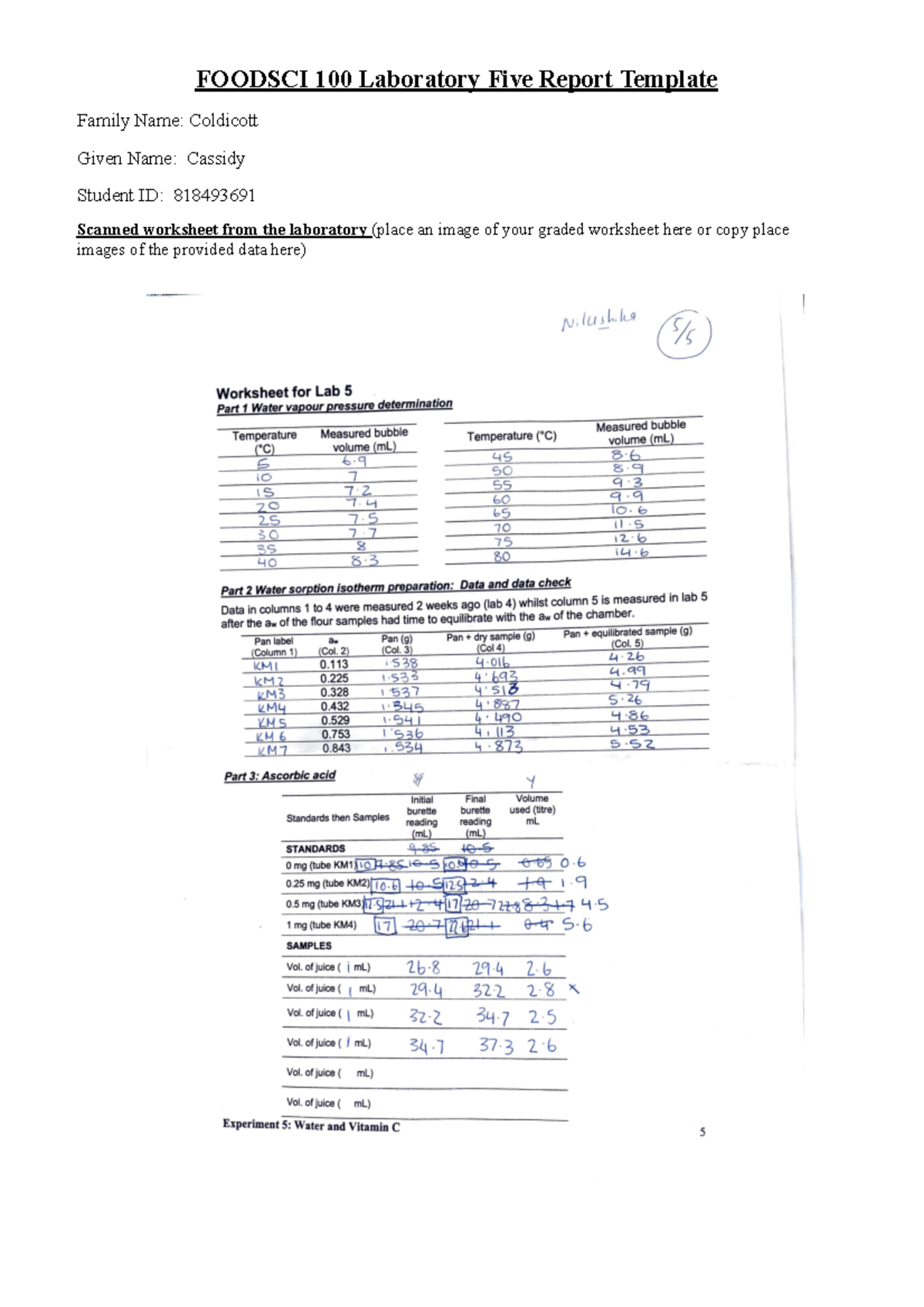 Foodlab 5report - lab report - FOODSCI 100 Laboratory Five Report ...