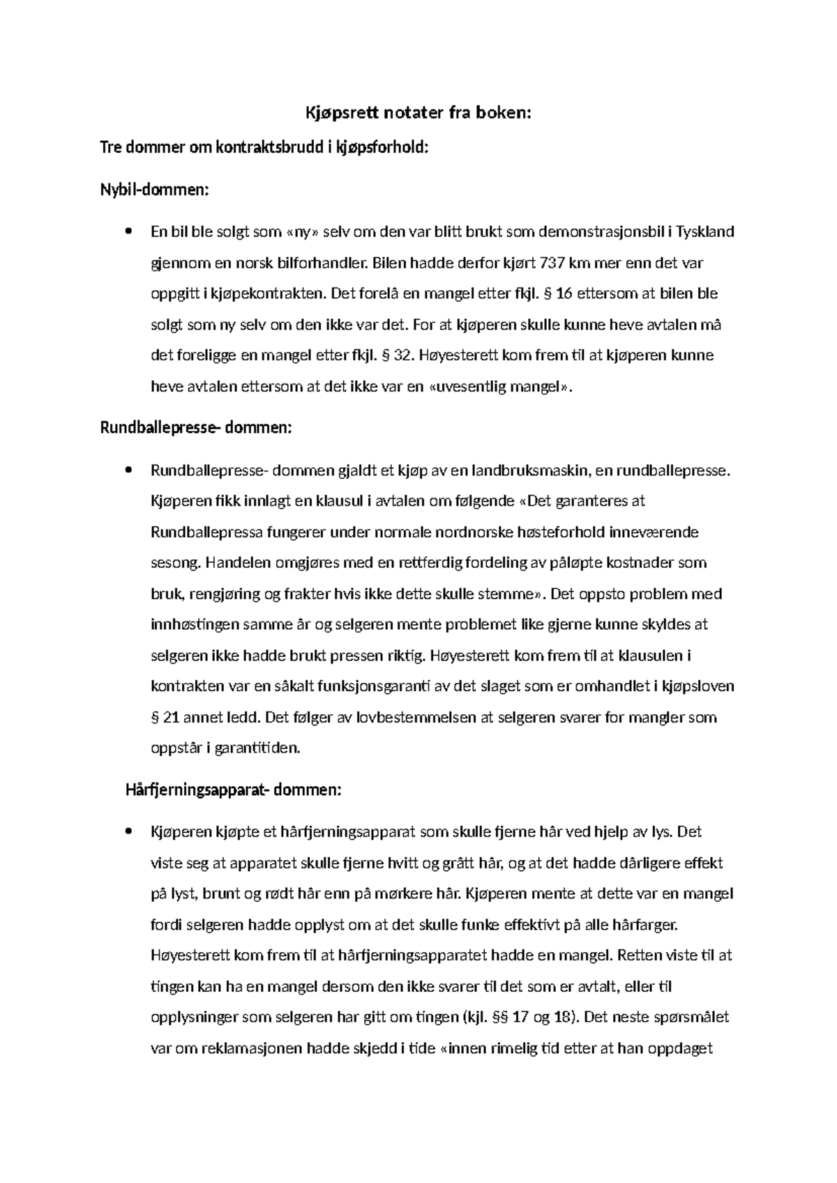 Kjøpsrett notater fra boken - Kjøpsrett notater fra boken: Tre dommer ...