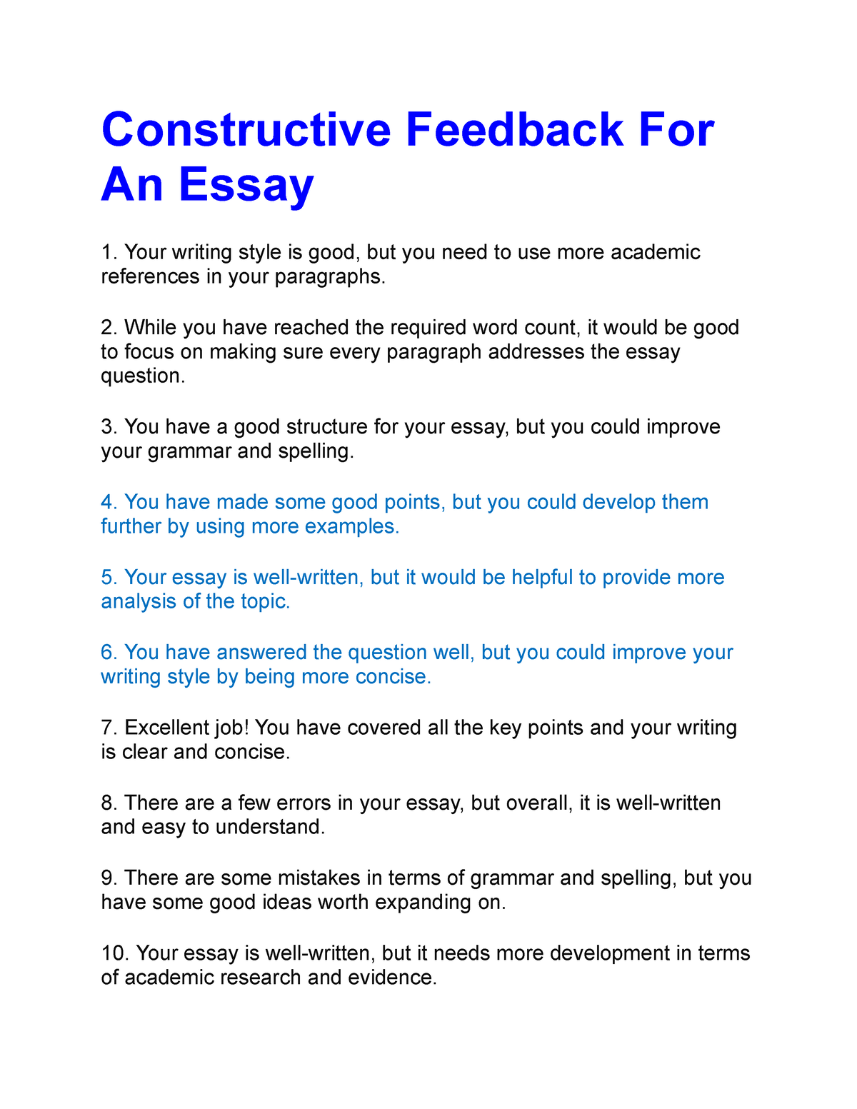 feedback about essay writing