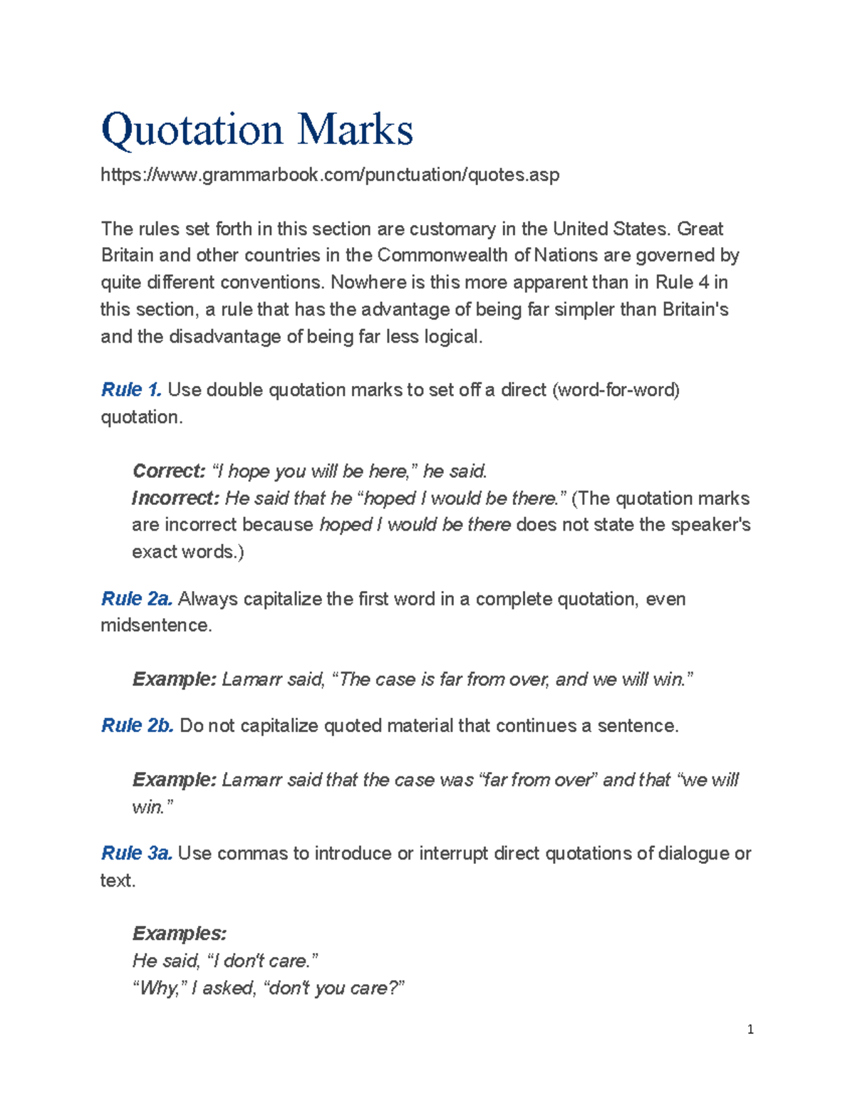 Quotation Marks - English tutorial work - Quotation Marks grammarbook ...