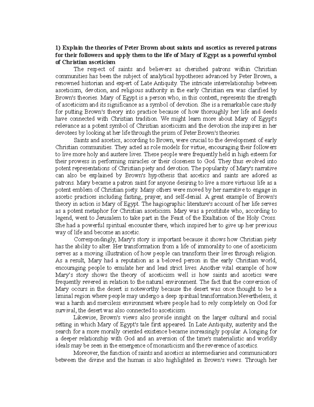 Theo final - Explain the theories of Peter Brown about saints and ...