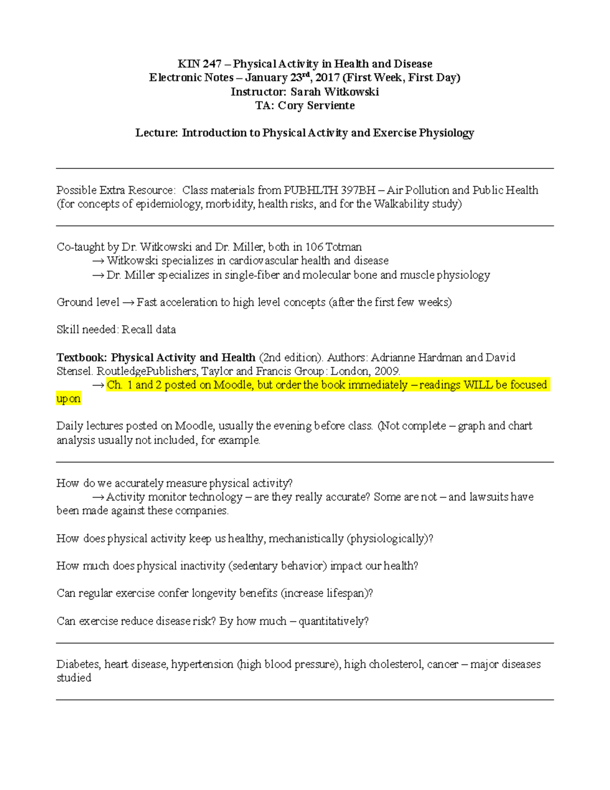 KIN-247 Electronic Notes 01232017 - KIN 247 – Physical Activity in ...