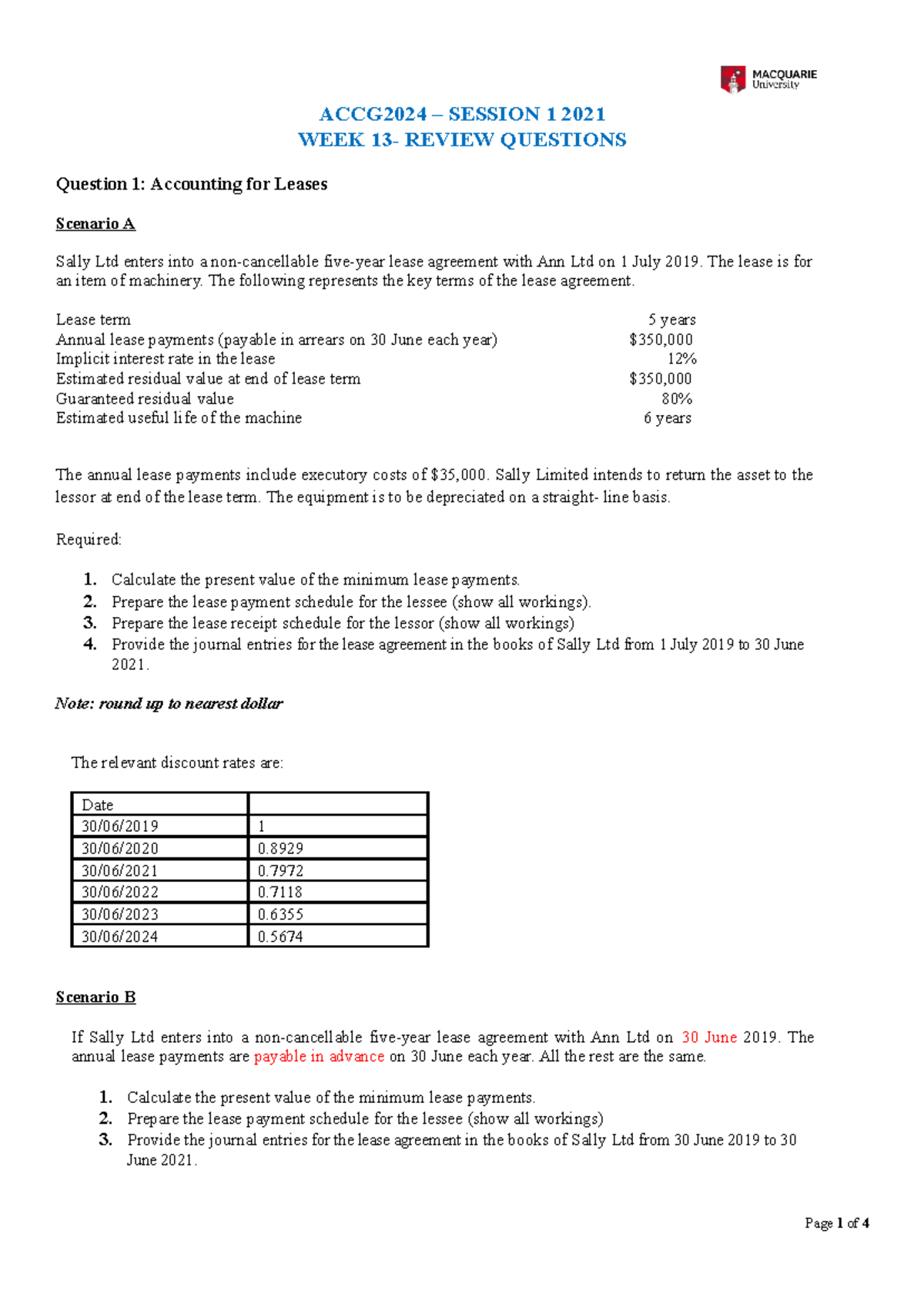 ACCG 2024 Week 13 Revision Questions S12021 - ACCG2024 – SESSION 1 2021 ...