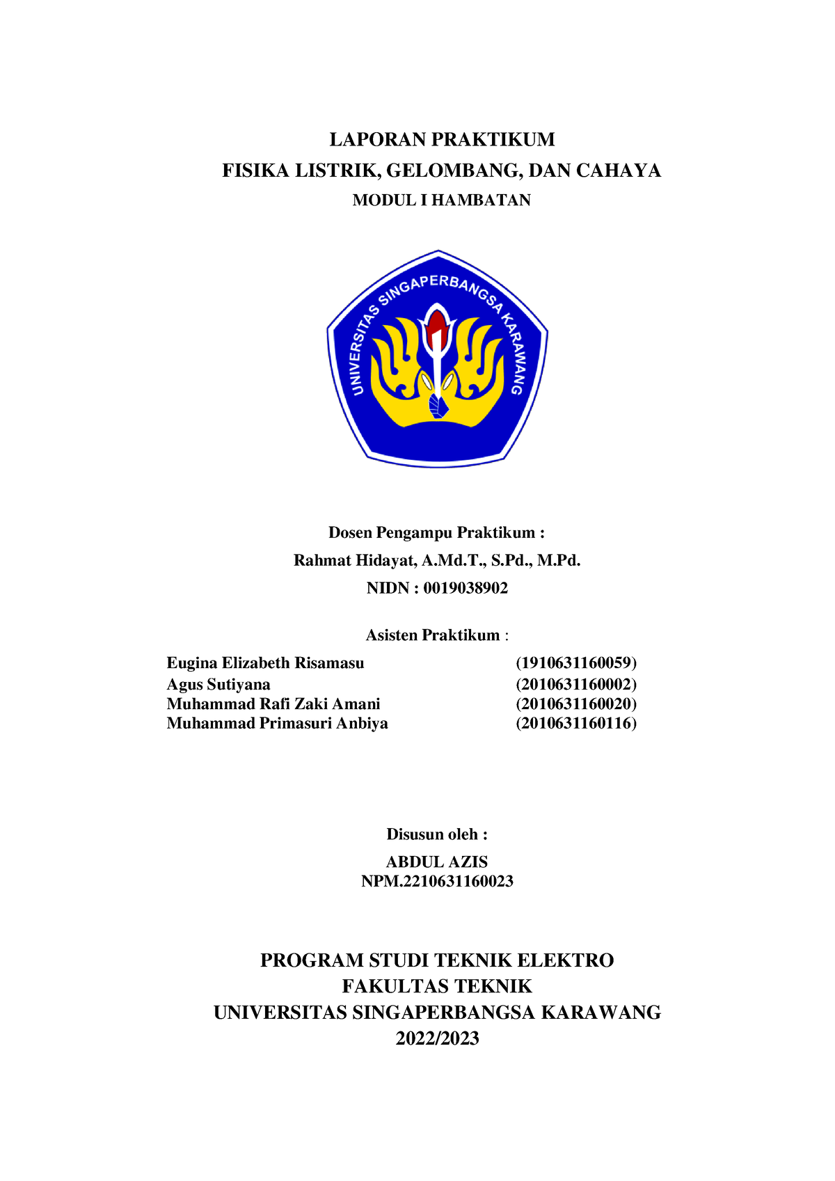 Modul 1 Hambatan Laporan Praktikum Fisika Listrik Gelombang Dan