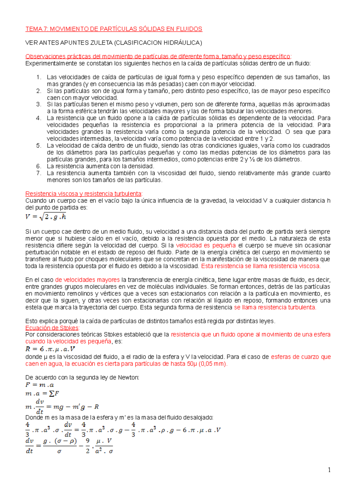 Tema 7 - Movimiento DE Partículas Sólidas EN Fluidos - TEMA 7 ...