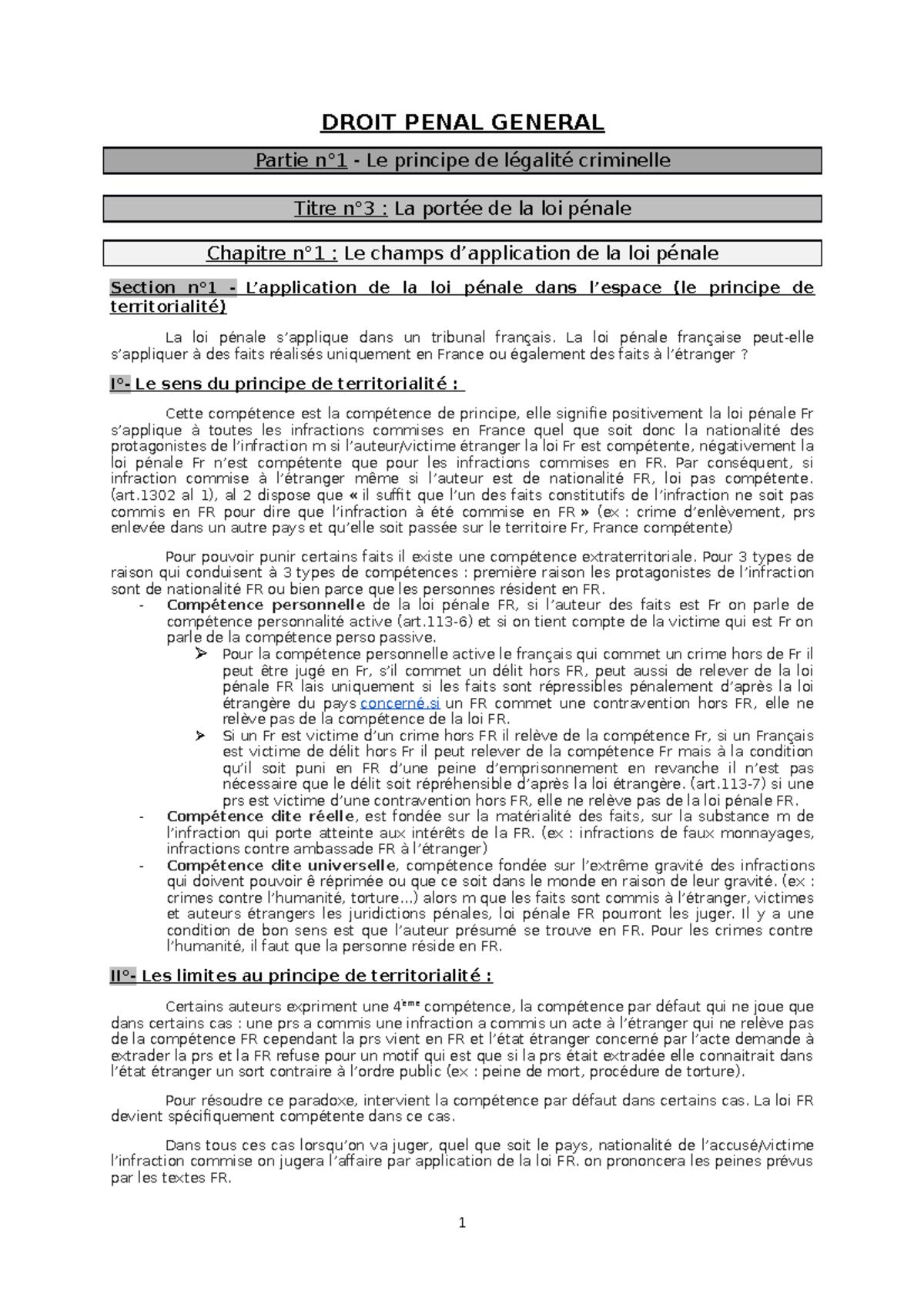 Titre n°3 - La portée de la loi pénale - DROIT PENAL GENERAL Partie n°1 ...