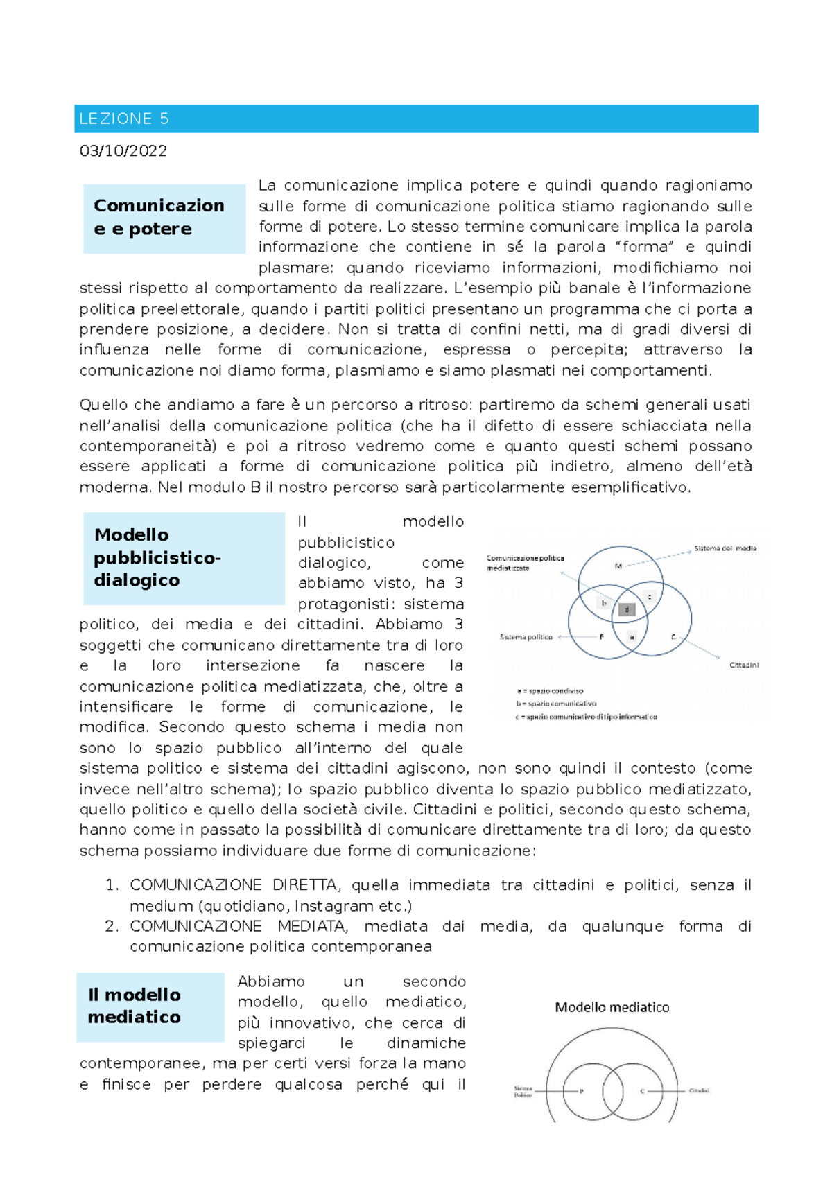 Lezioni Comunicazione Politica 5-10 - LEZIONE 5 03/10/ La Comunicazione ...