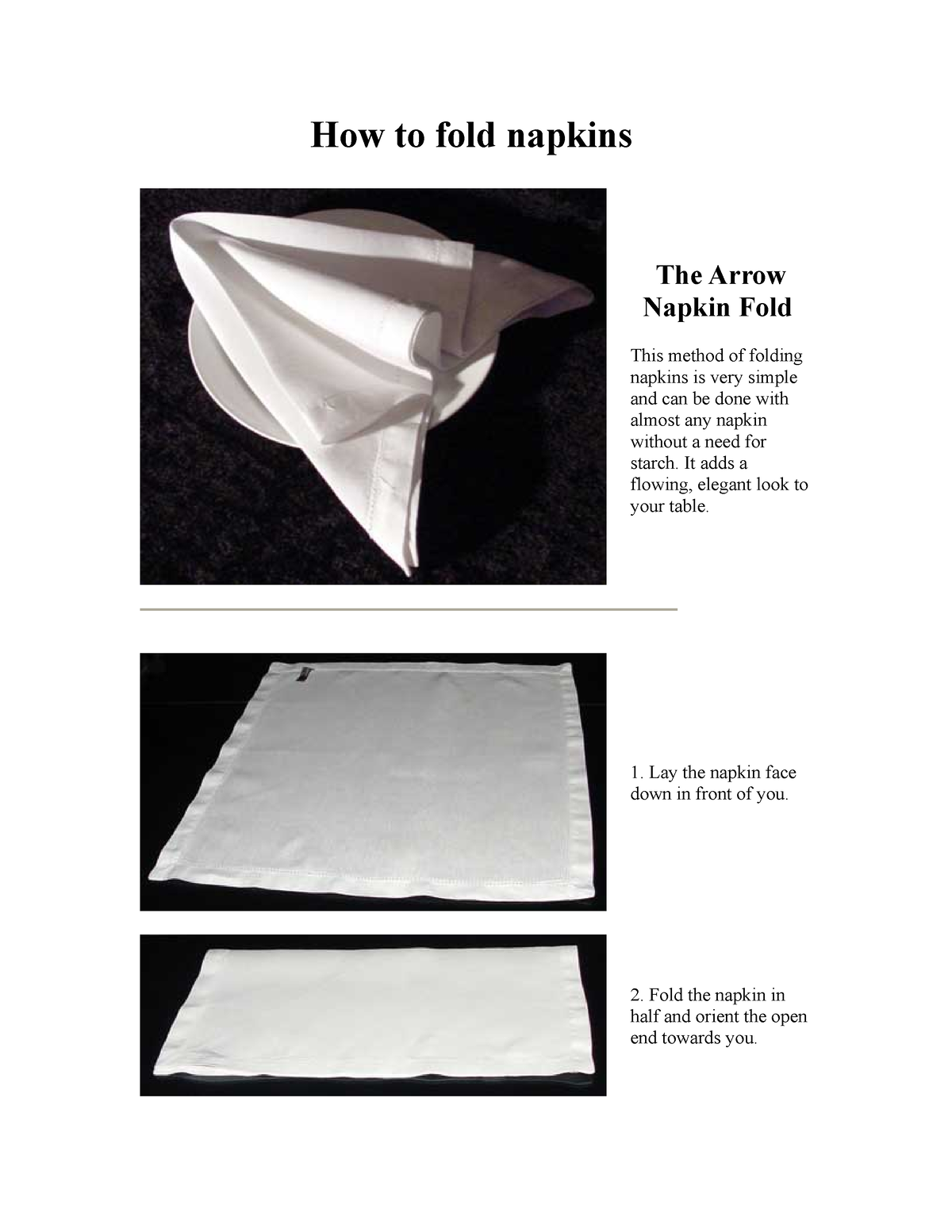 7.How to fold napkins - notes - How to fold napkins The Arrow Napkin ...