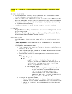 1 - Chapter Notes - Chapter 1 – Understanding Consumer Behavior 4 basic ...