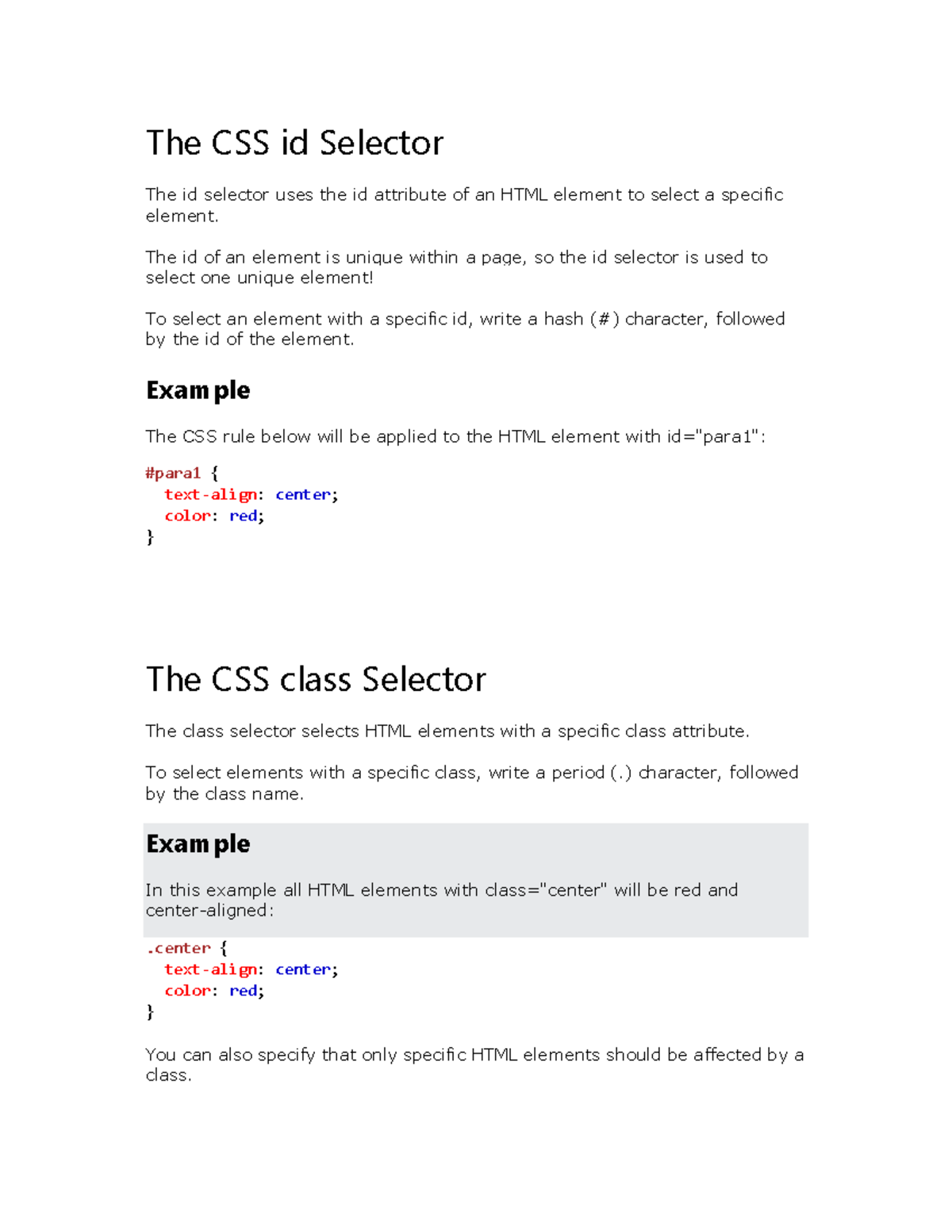Selector - The CSS id Selector The id selector uses the id attribute of ...